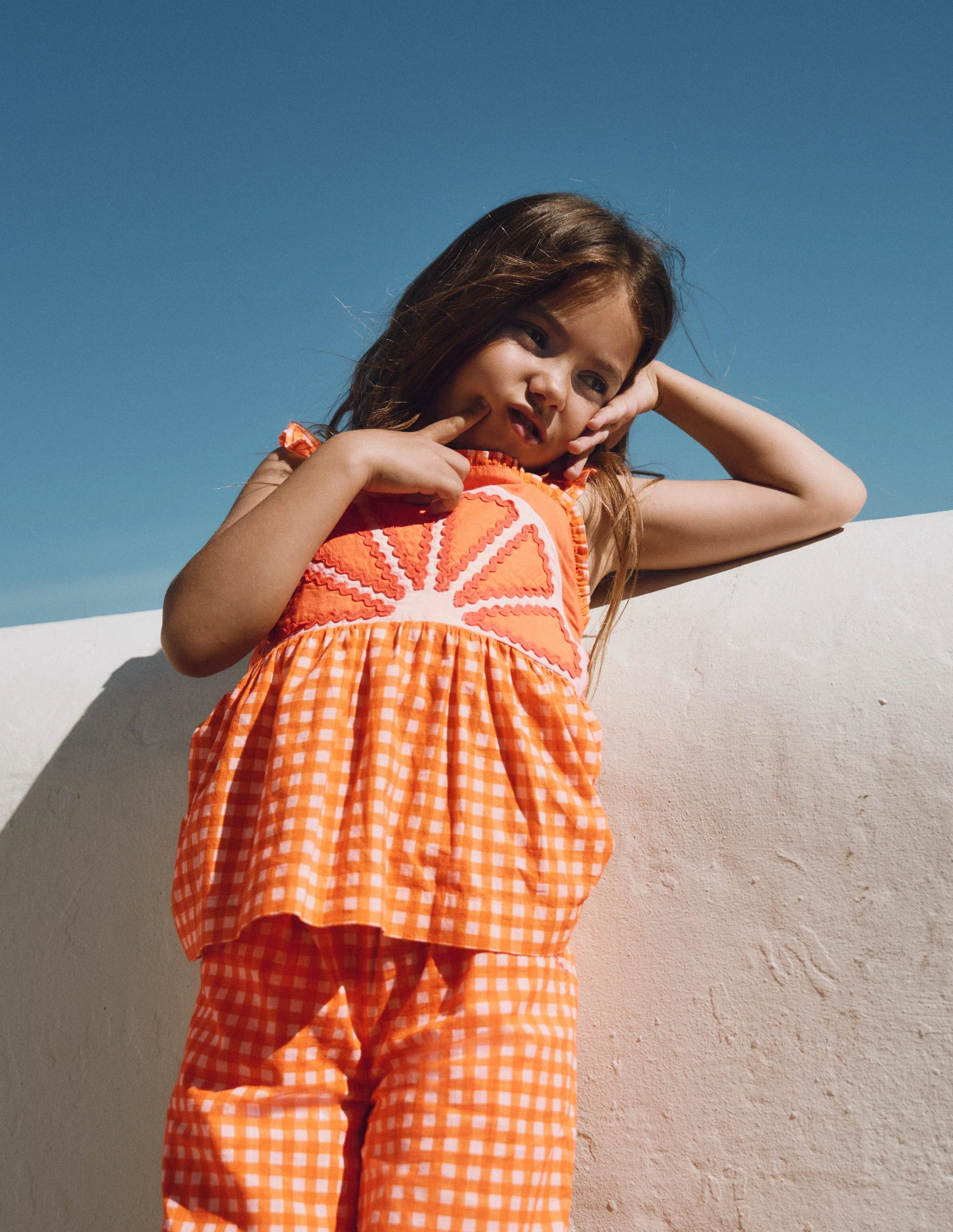 Novelty Strappy Top-Orange and Ivory Gingham - Image 4