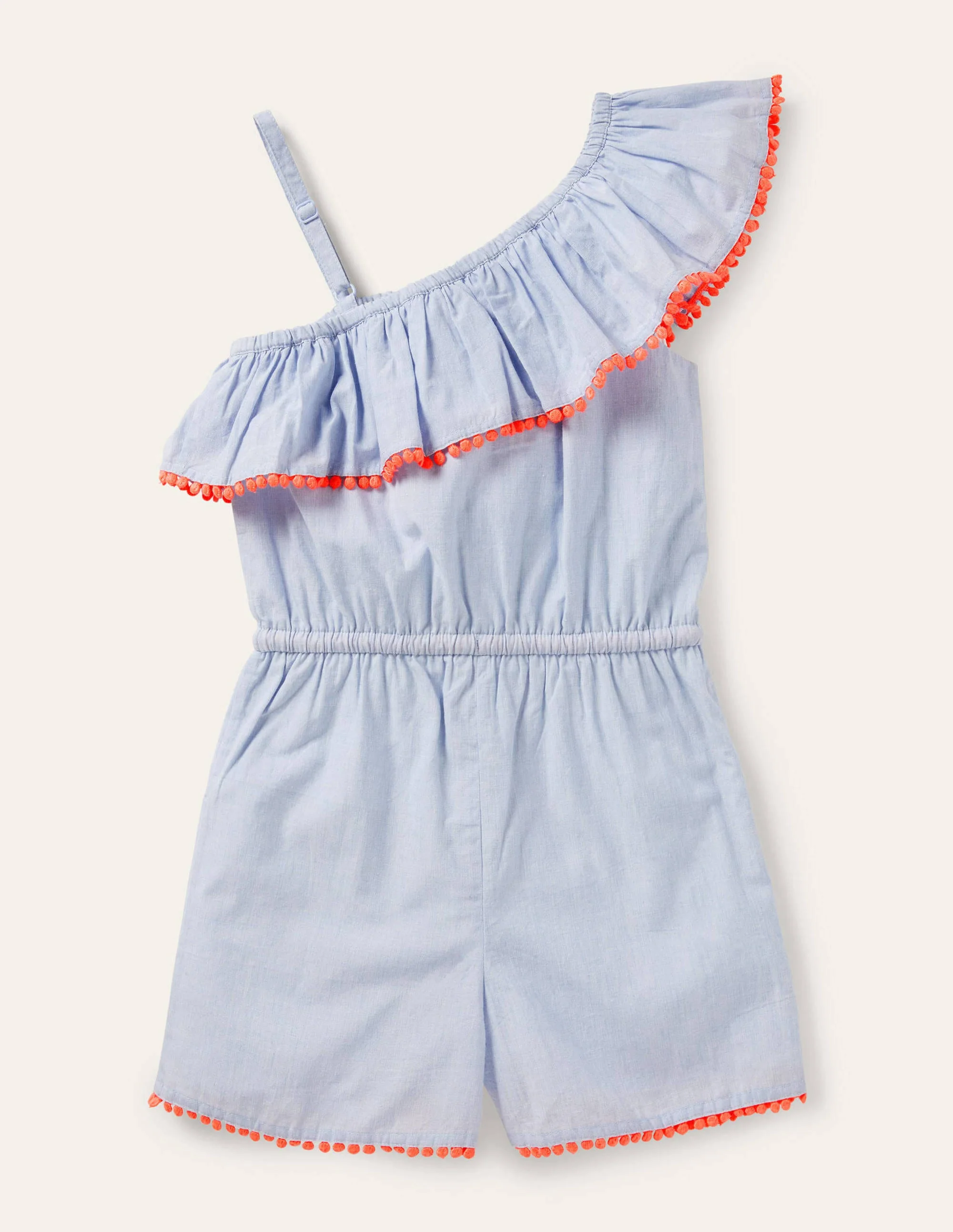 One Shoulder Tassel Romper-Chambray - Image 2