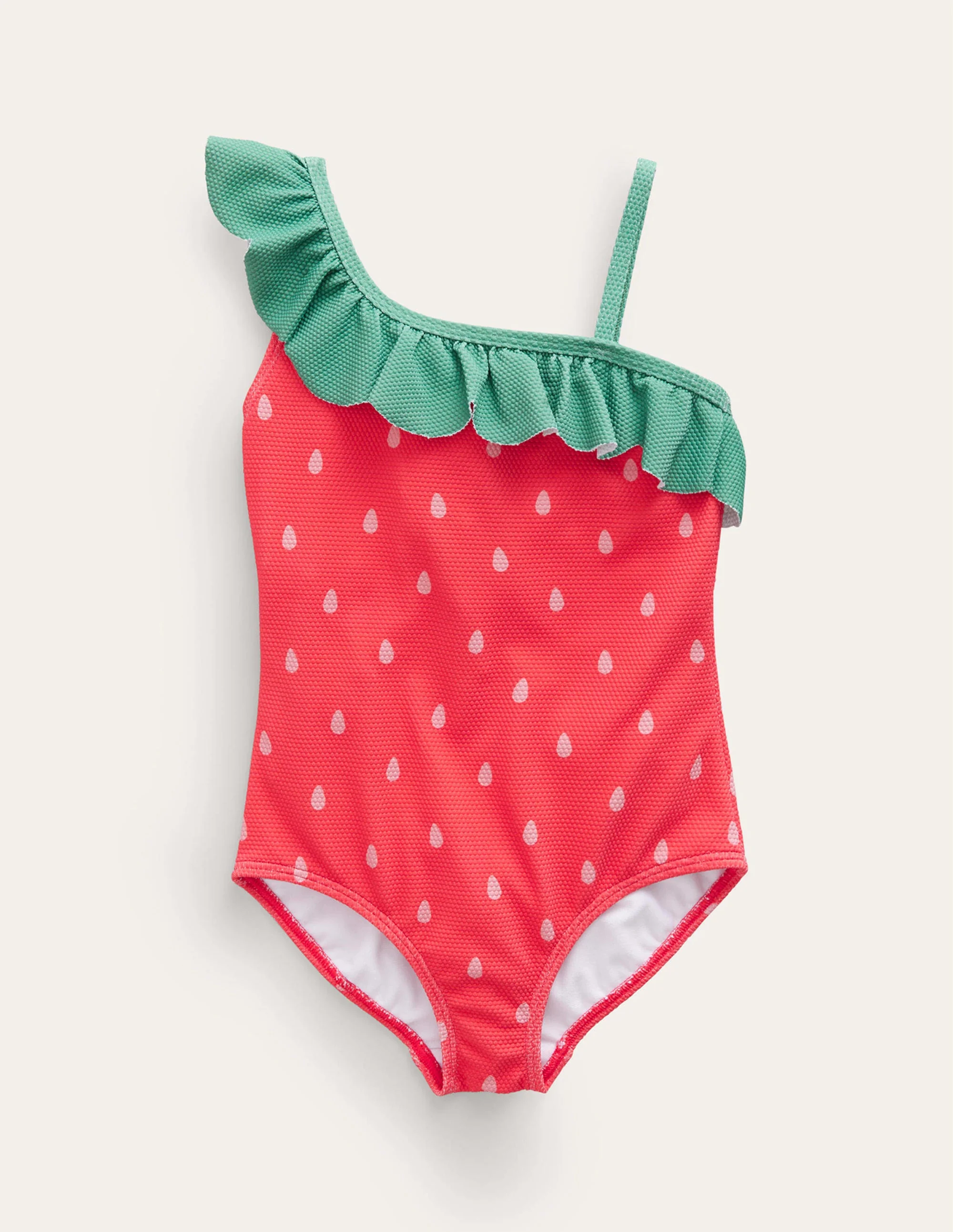 One Shoulder Textured Swimsuit-Jam Strawberry Pip