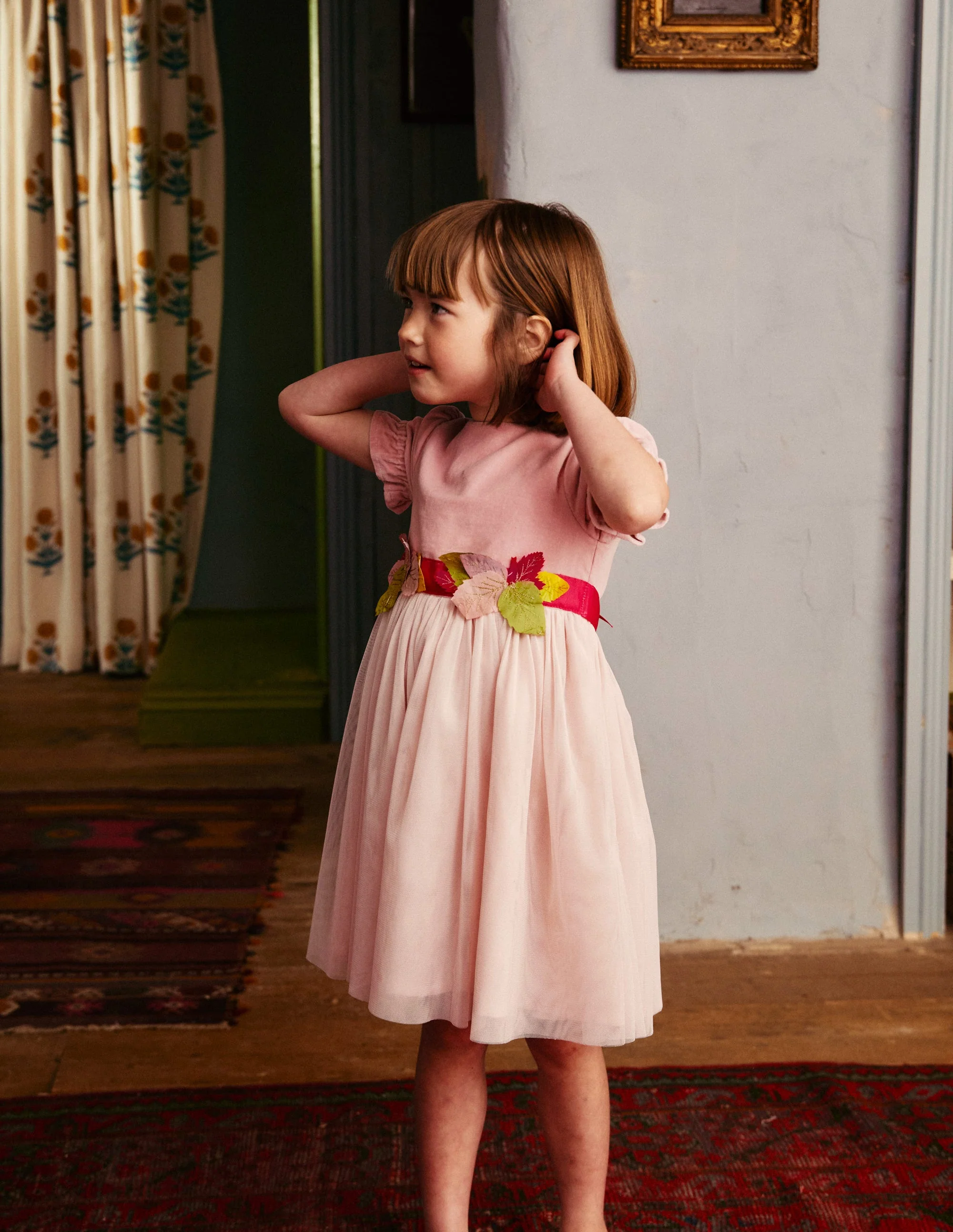 Ottilie Velvet Tulle Dress-Vintage Pink Autumn Leaves - Image 4
