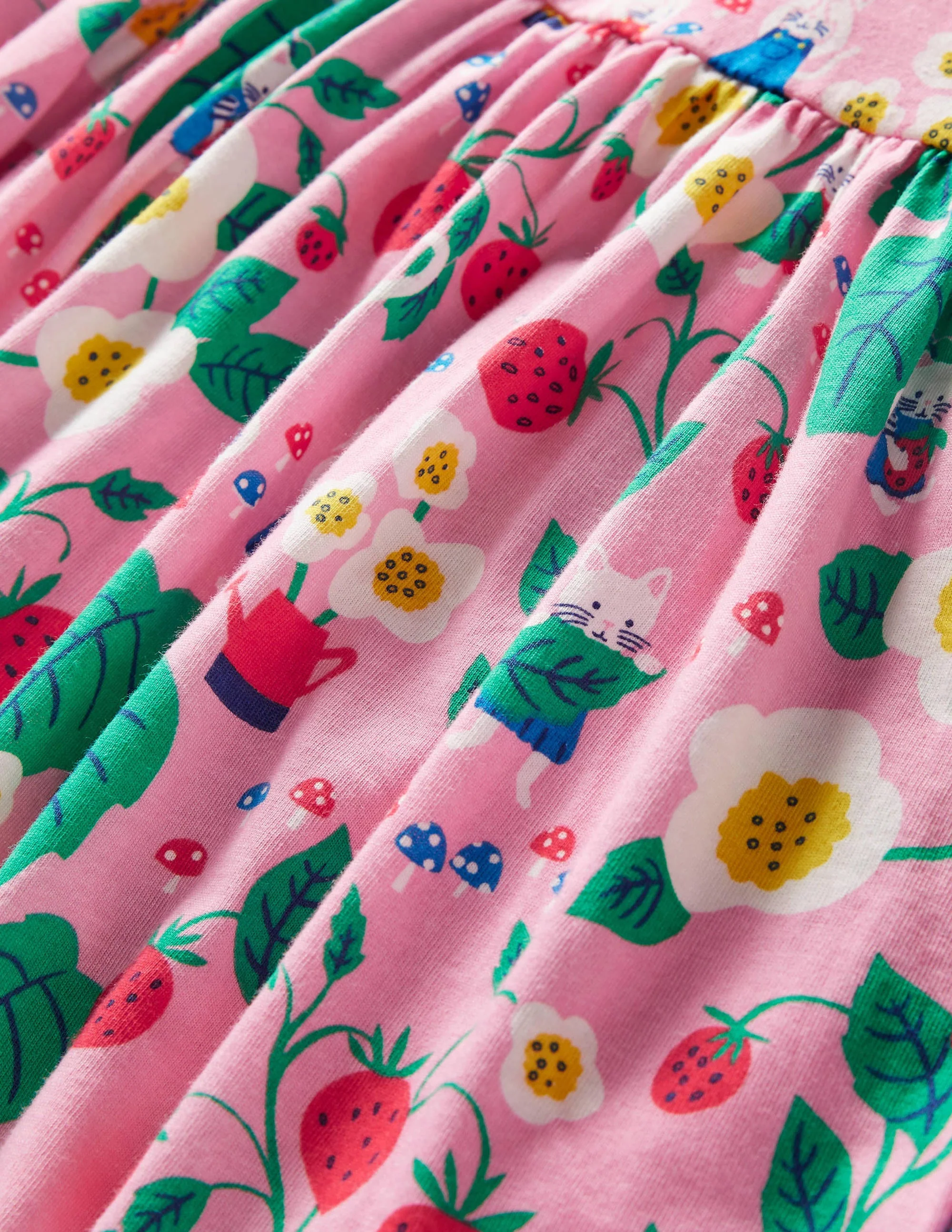 Pink Strawberry Print Long Sleeve Dress-Pink Lemonade Strawberry Patch - Image 3