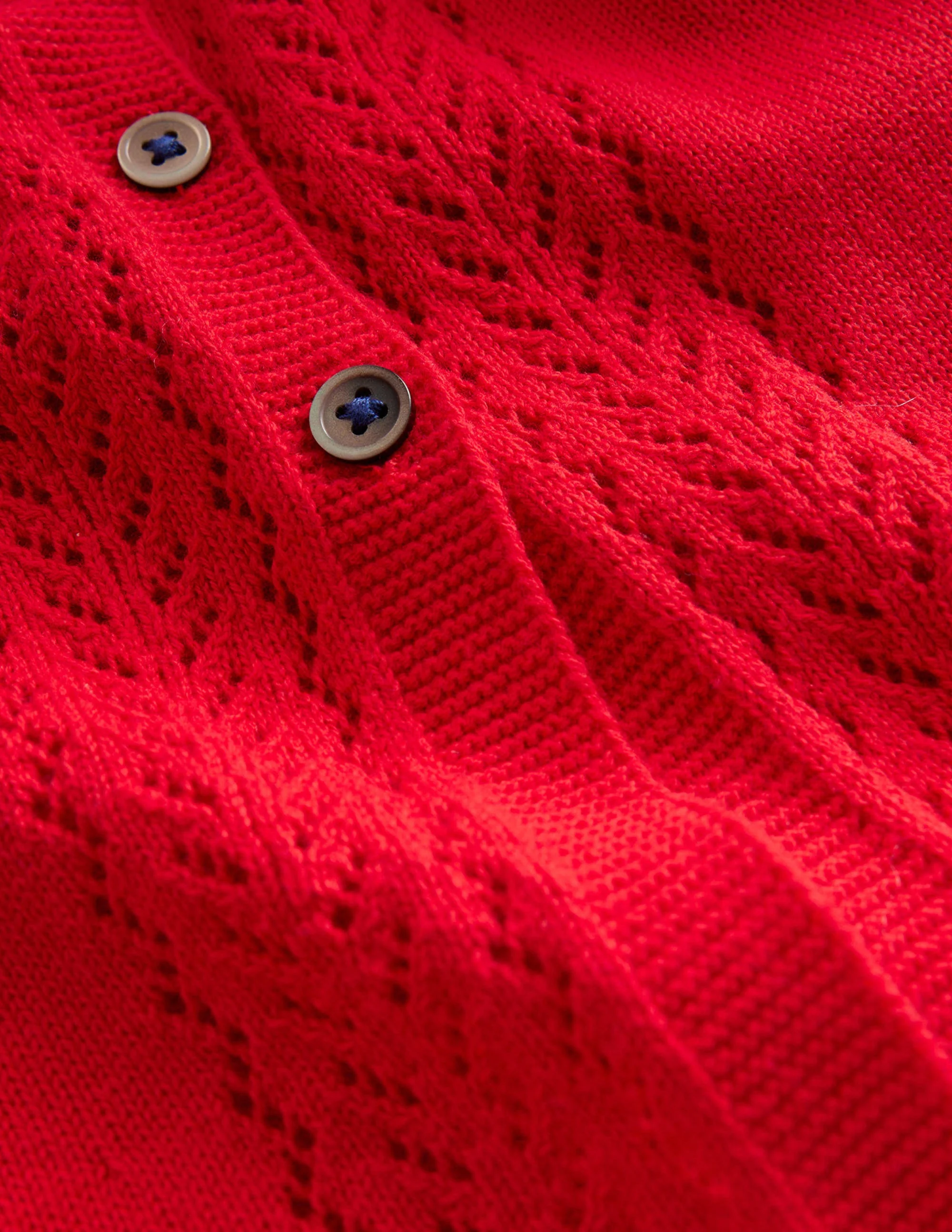 Pointelle Cotton Cardigan-Brilliant Red - Image 3