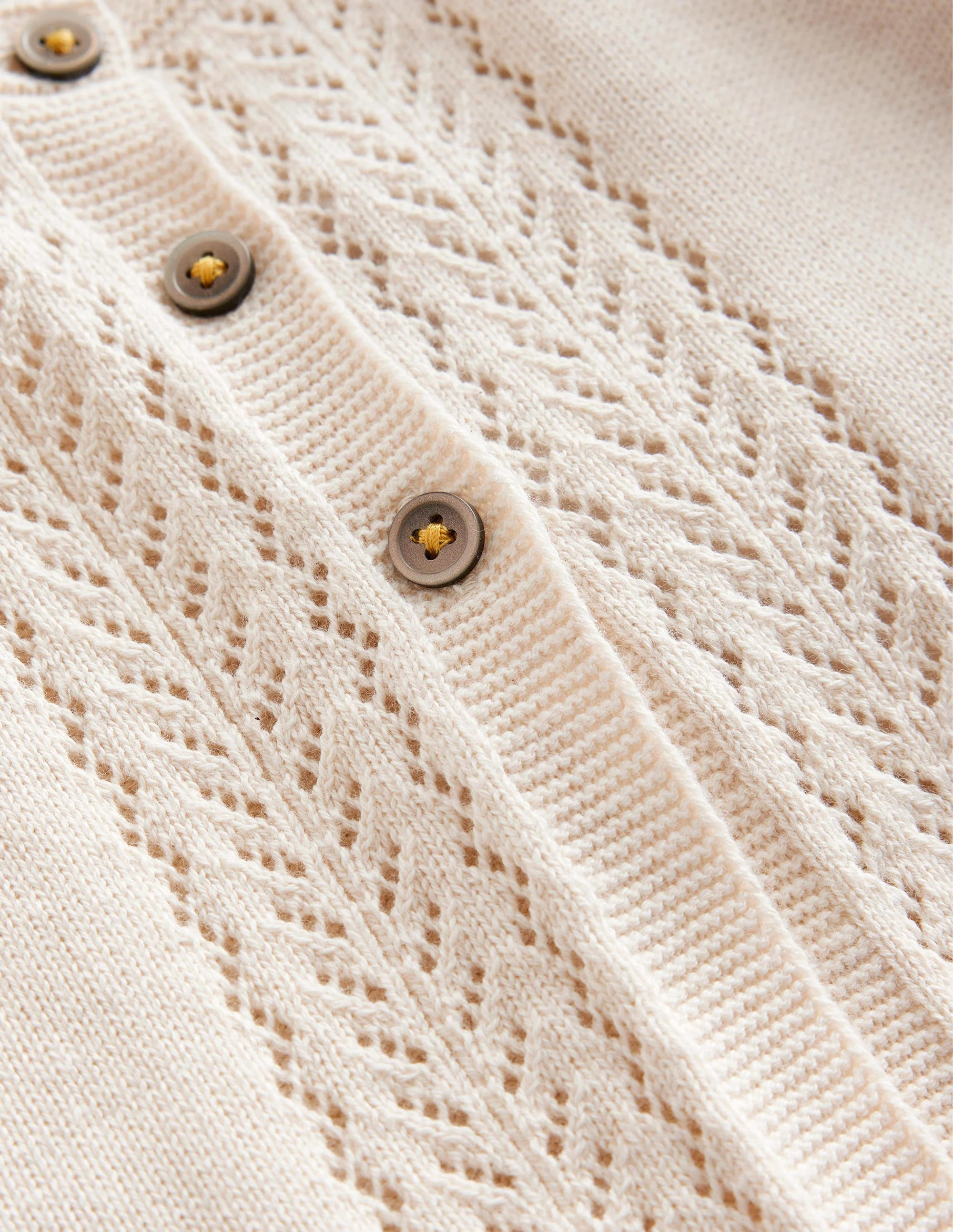 Pointelle Cotton Cardigan-Ecru - Image 3