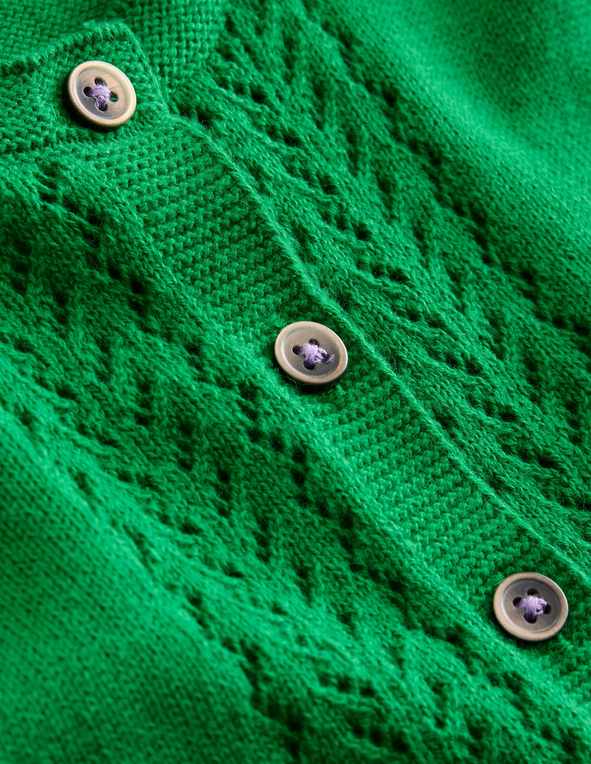 Pointelle Cotton Cardigan-Rich Emerald - Image 3