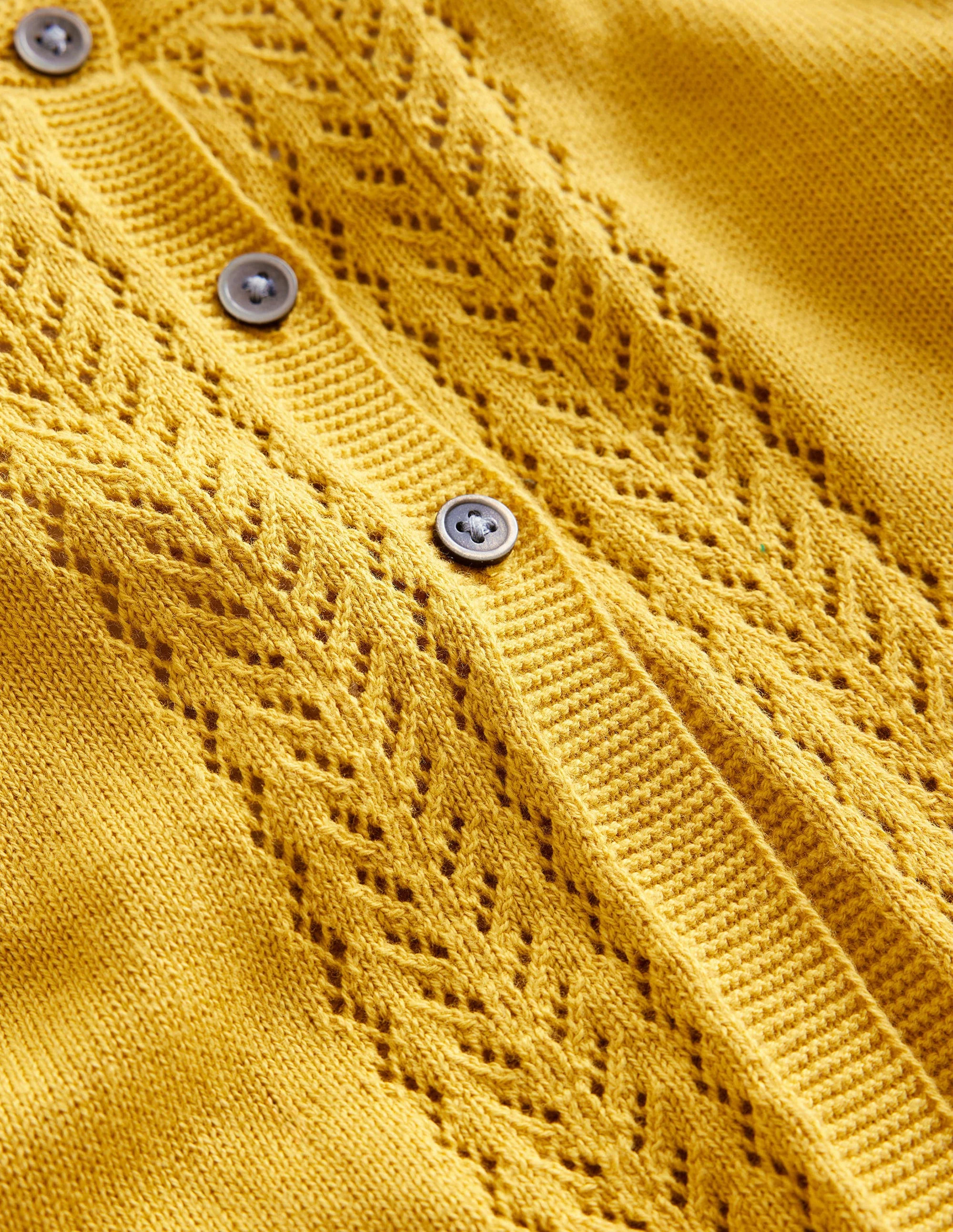 Pointelle Cotton Cardigan-Spicy Mustard Yellow - Image 3