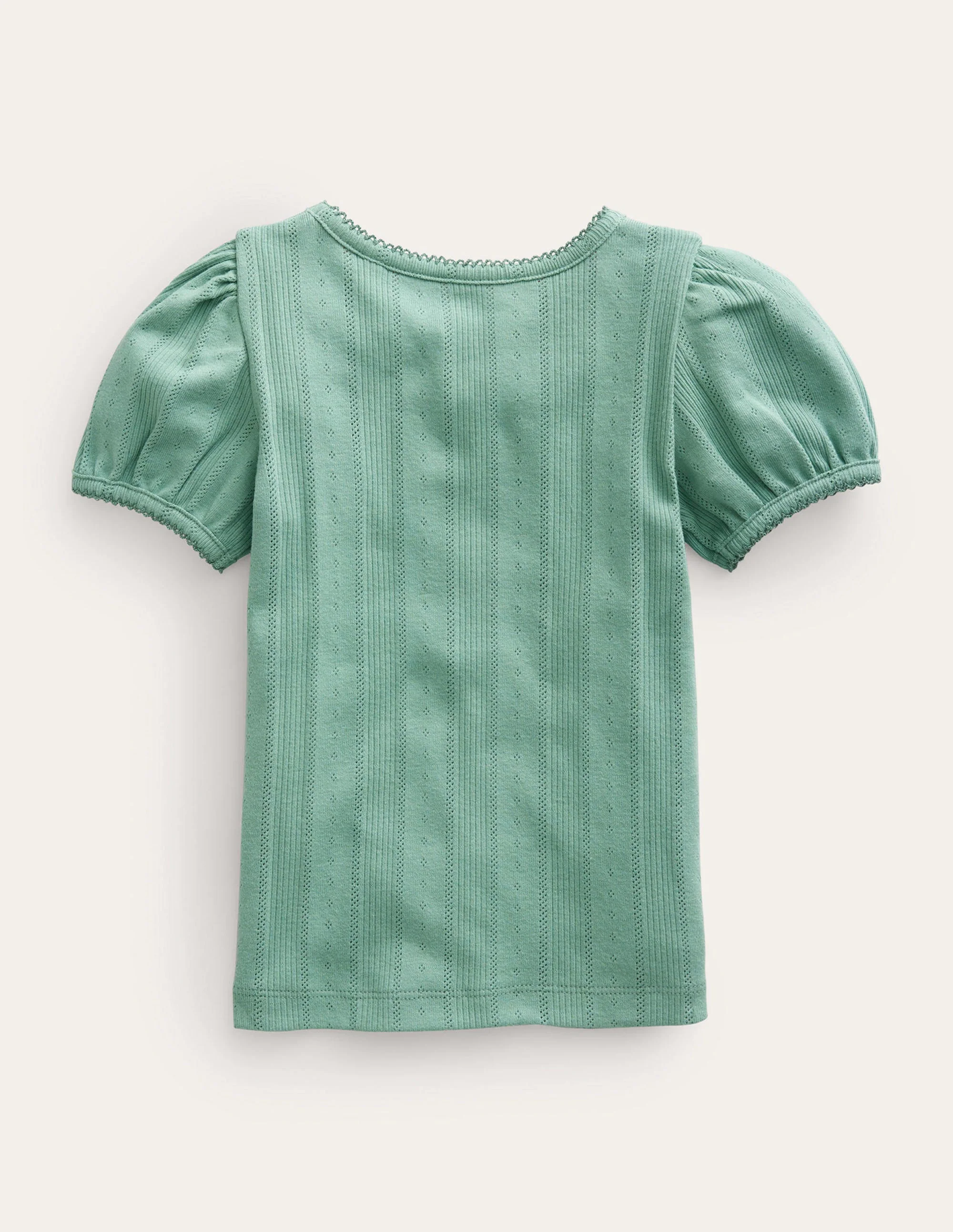 Pointelle Puff Sleeve Top-Smoke Green - Image 2