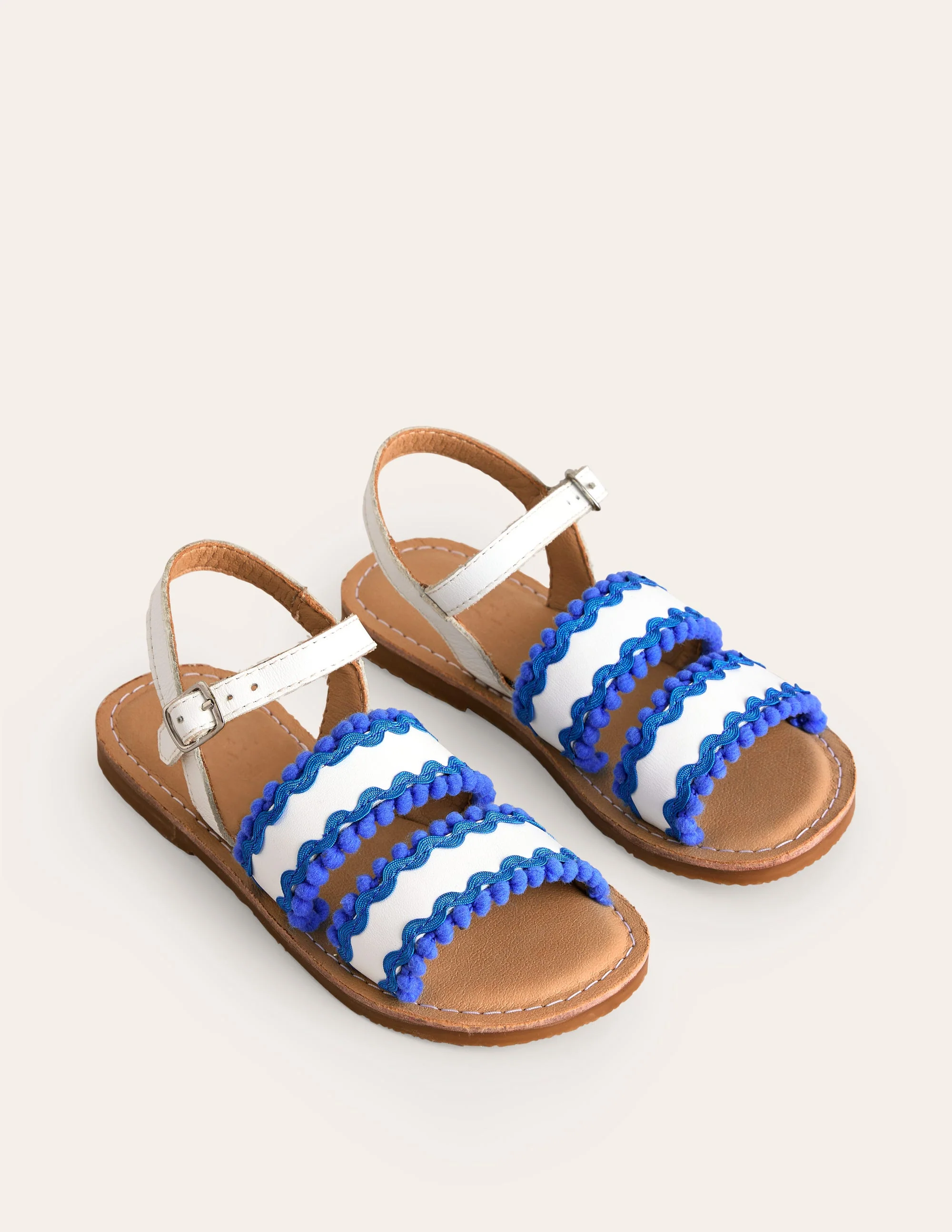 Pom Pom Trim Sandals-White - Image 2