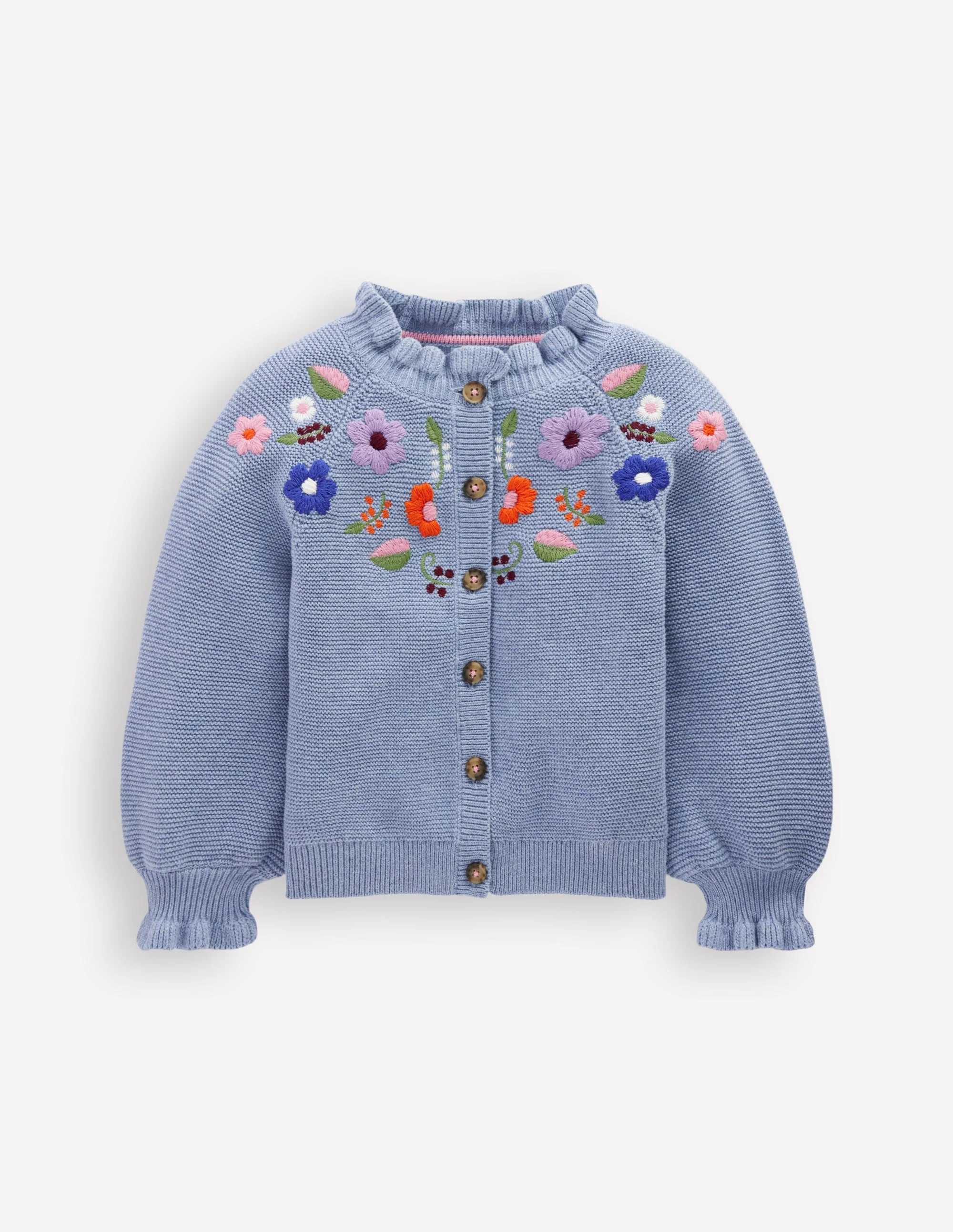Pretty Embroidered Cardigan-Glacier Blue