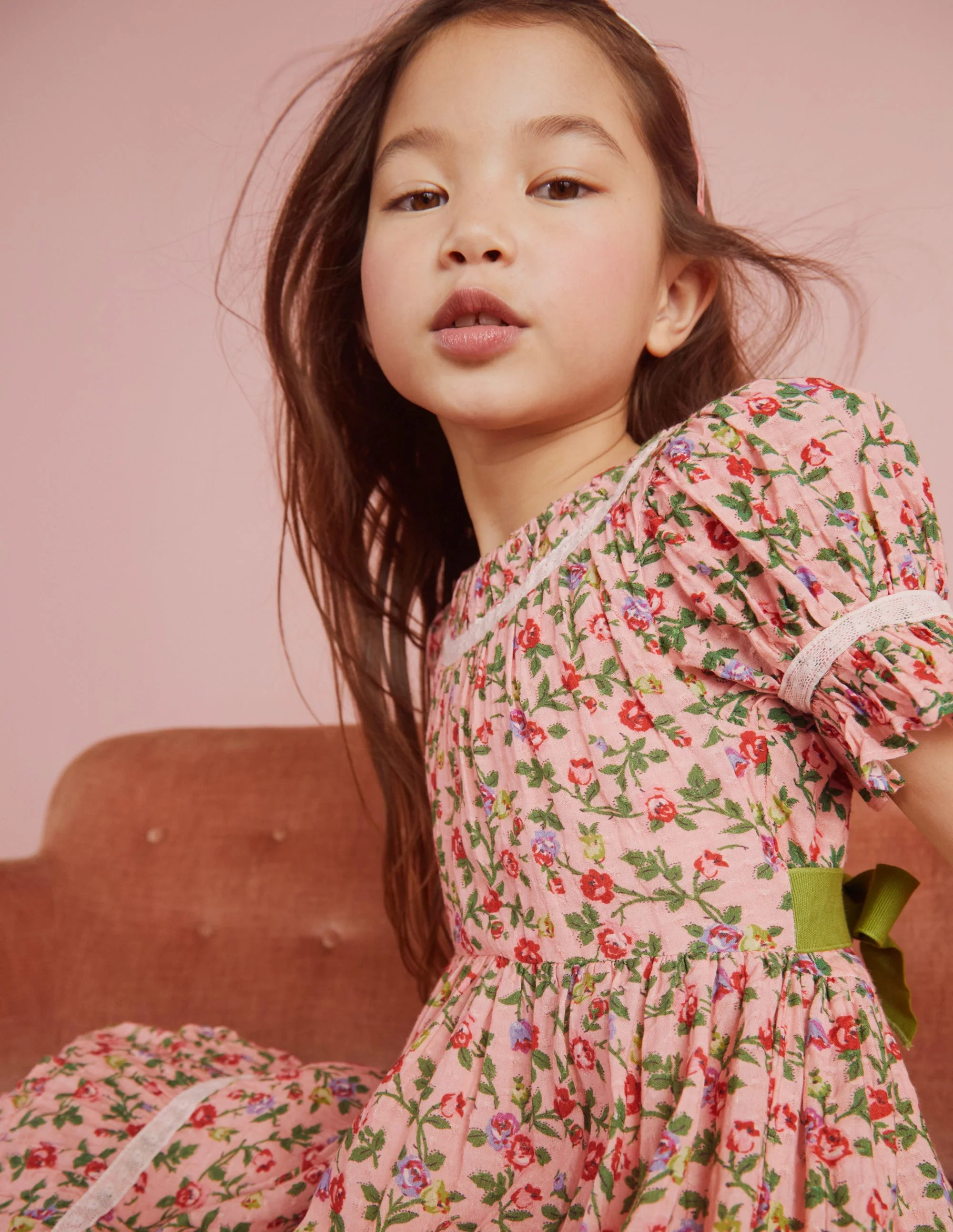 Printed Lace Trim Party Dress-Rambling Rose Pink - Image 7