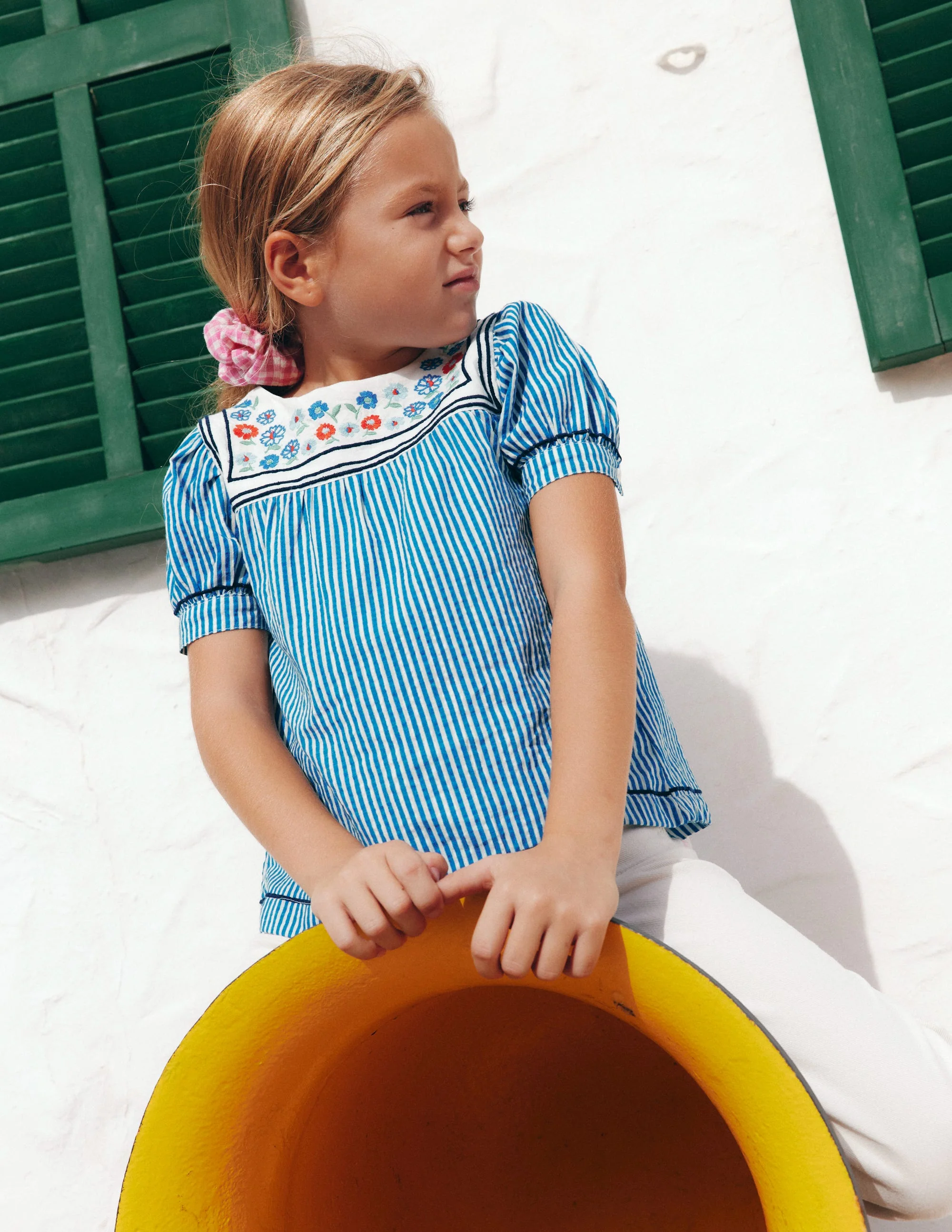 Puff Sleeve Sailors Top-Peacock Plume / Ivory Stripe - Image 4