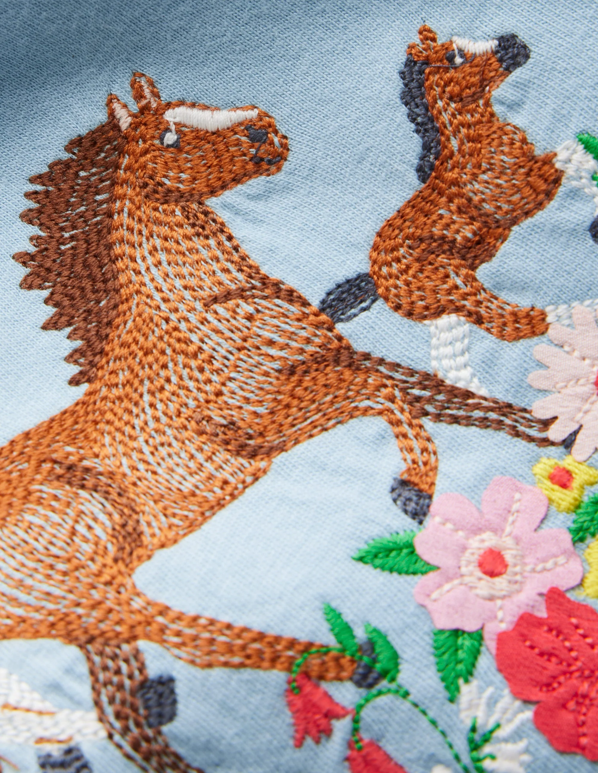 Puff Sleeve Superstitch Top-Blue Horses - Image 3