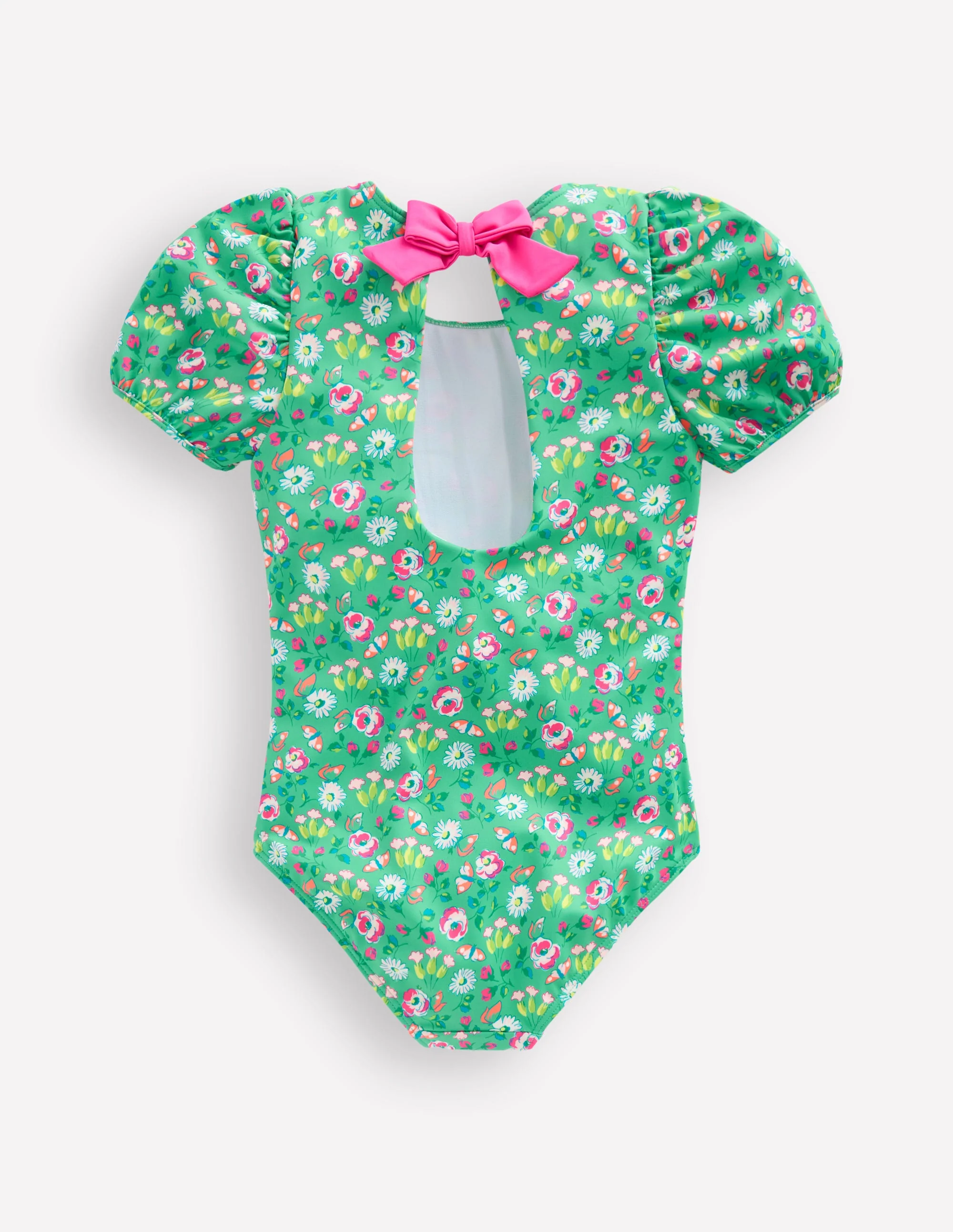 Puff Sleeve Swimsuit-Aquamarine Butterfly Floral - Image 2