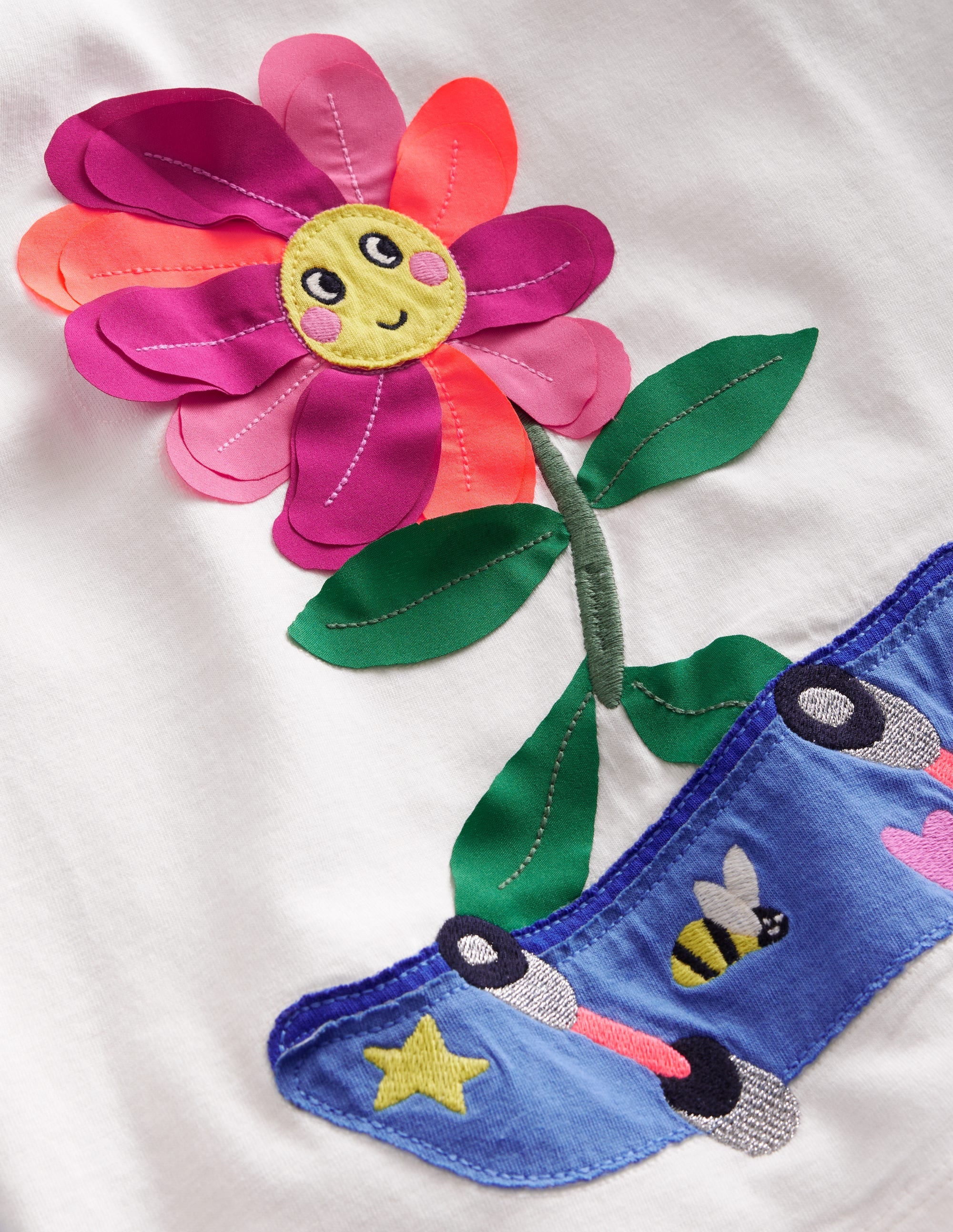Raglan Appliqué T-Shirt-Surf Blue/Vanilla Pod Flower - Image 3