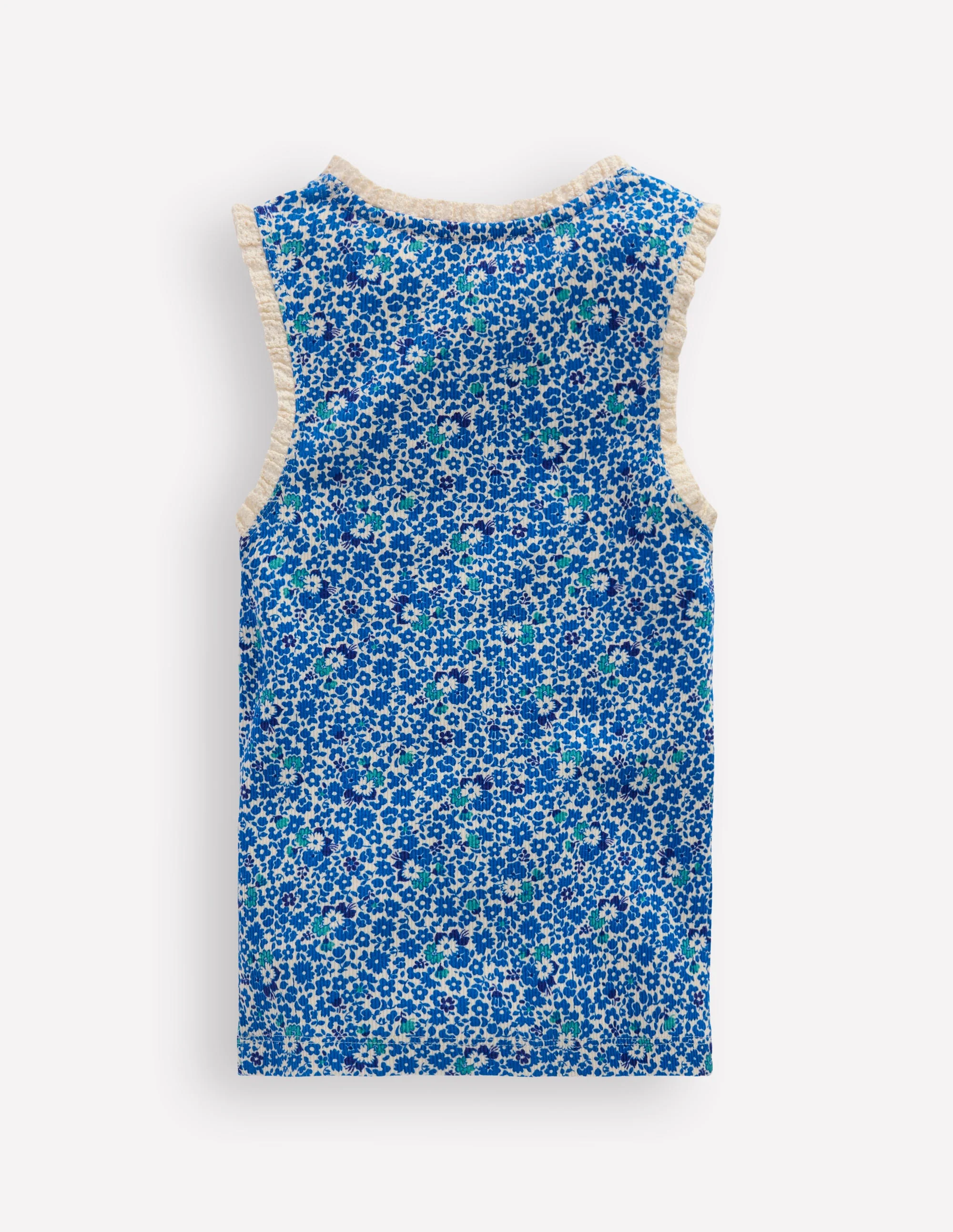 Ribbed Lace Trim Tank-Cabana Blue Ditsy Floral - Image 2