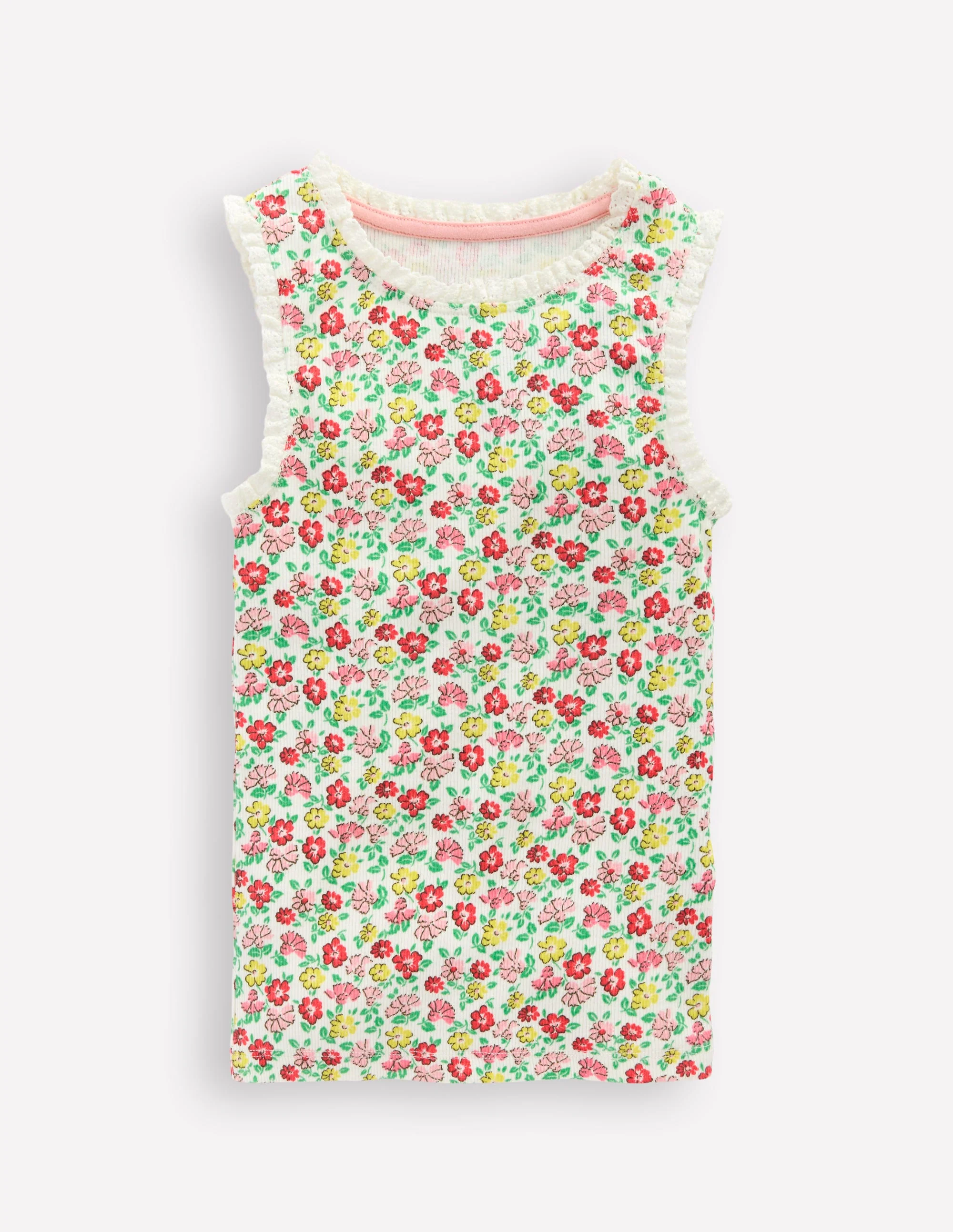 Ribbed Lace Trim Tank-Multi Summer Flowerbed - Image 4