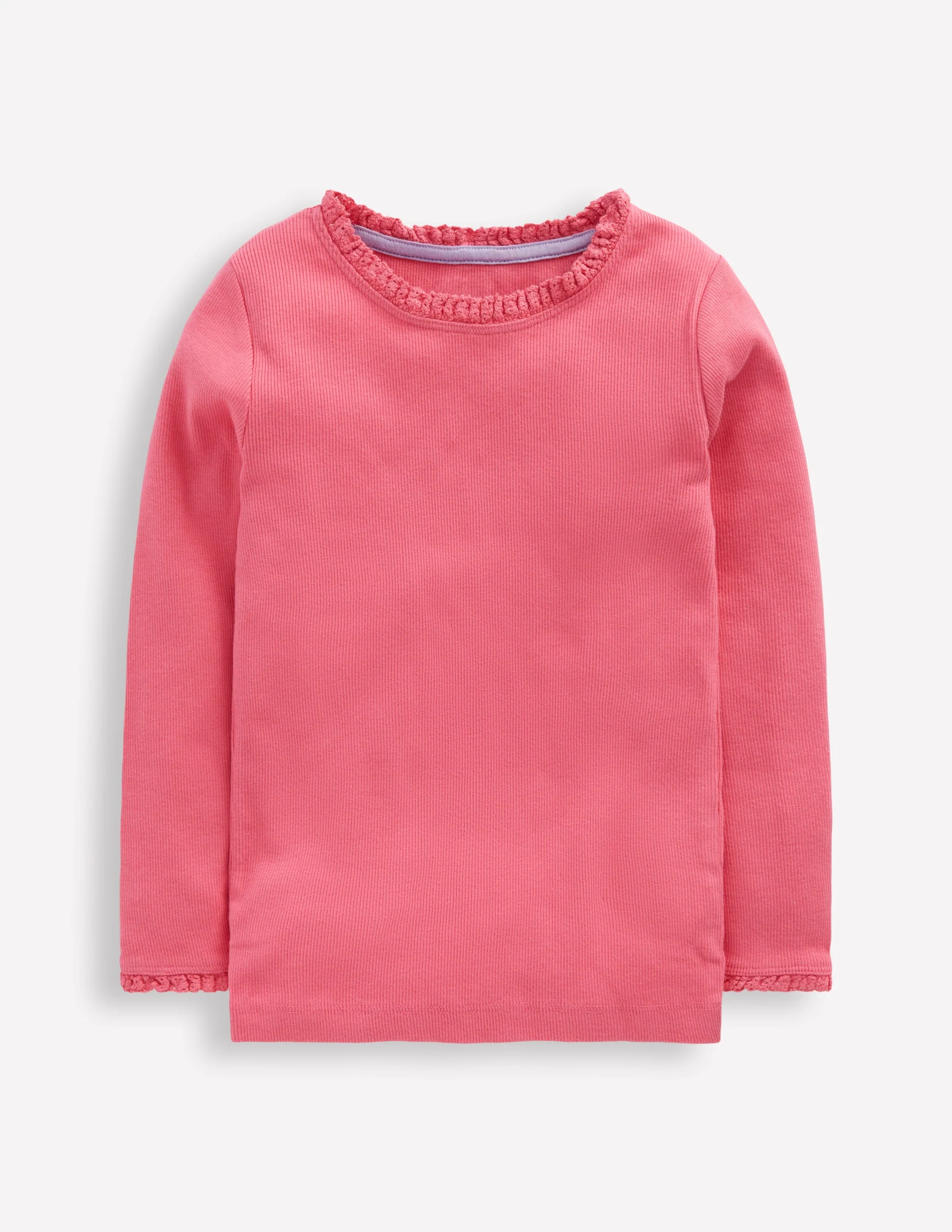 Ribbed Long Sleeve T-shirt-Rose Pink