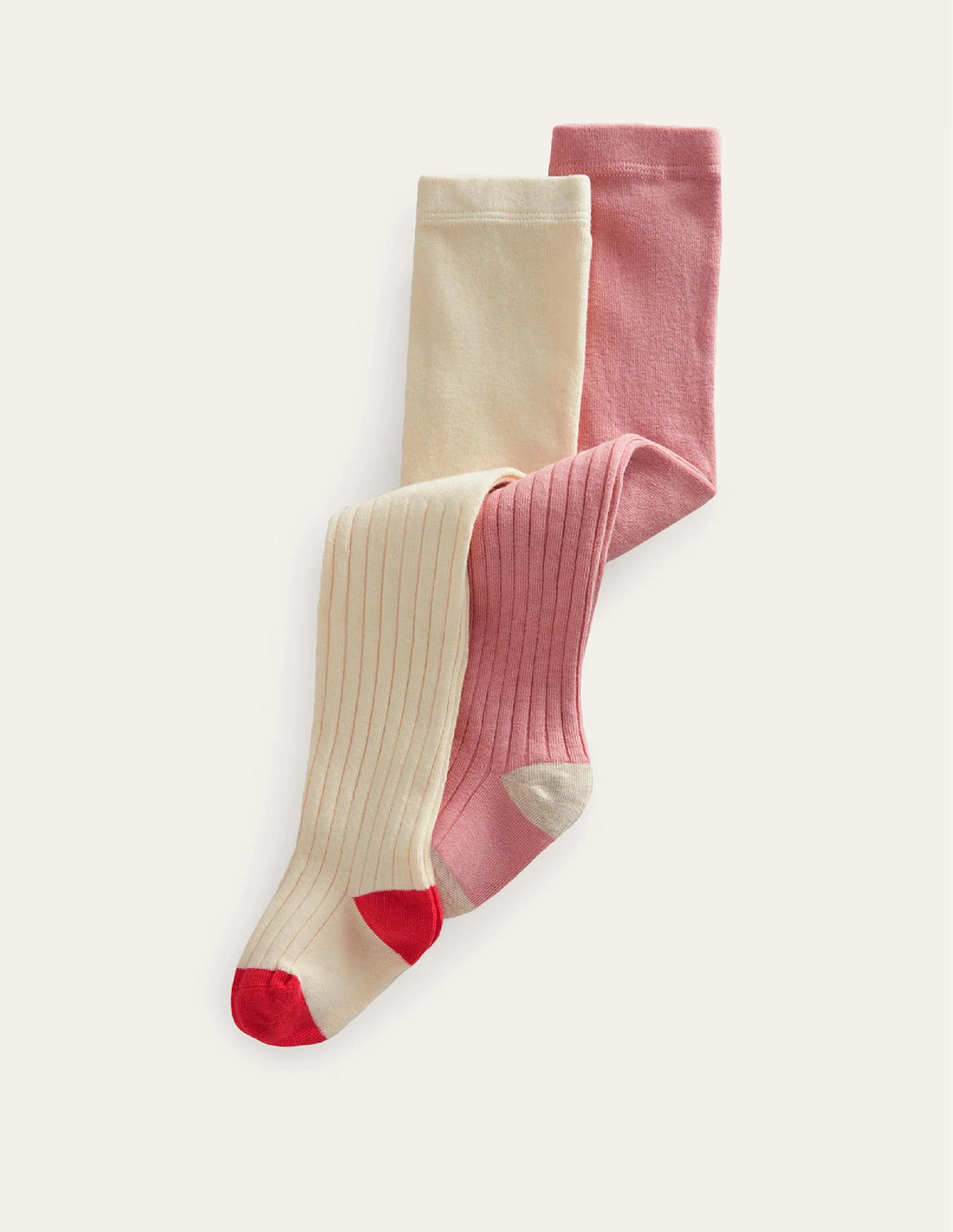 Ribbed Tights 2 Pack-Ivory/Pink - Image 2