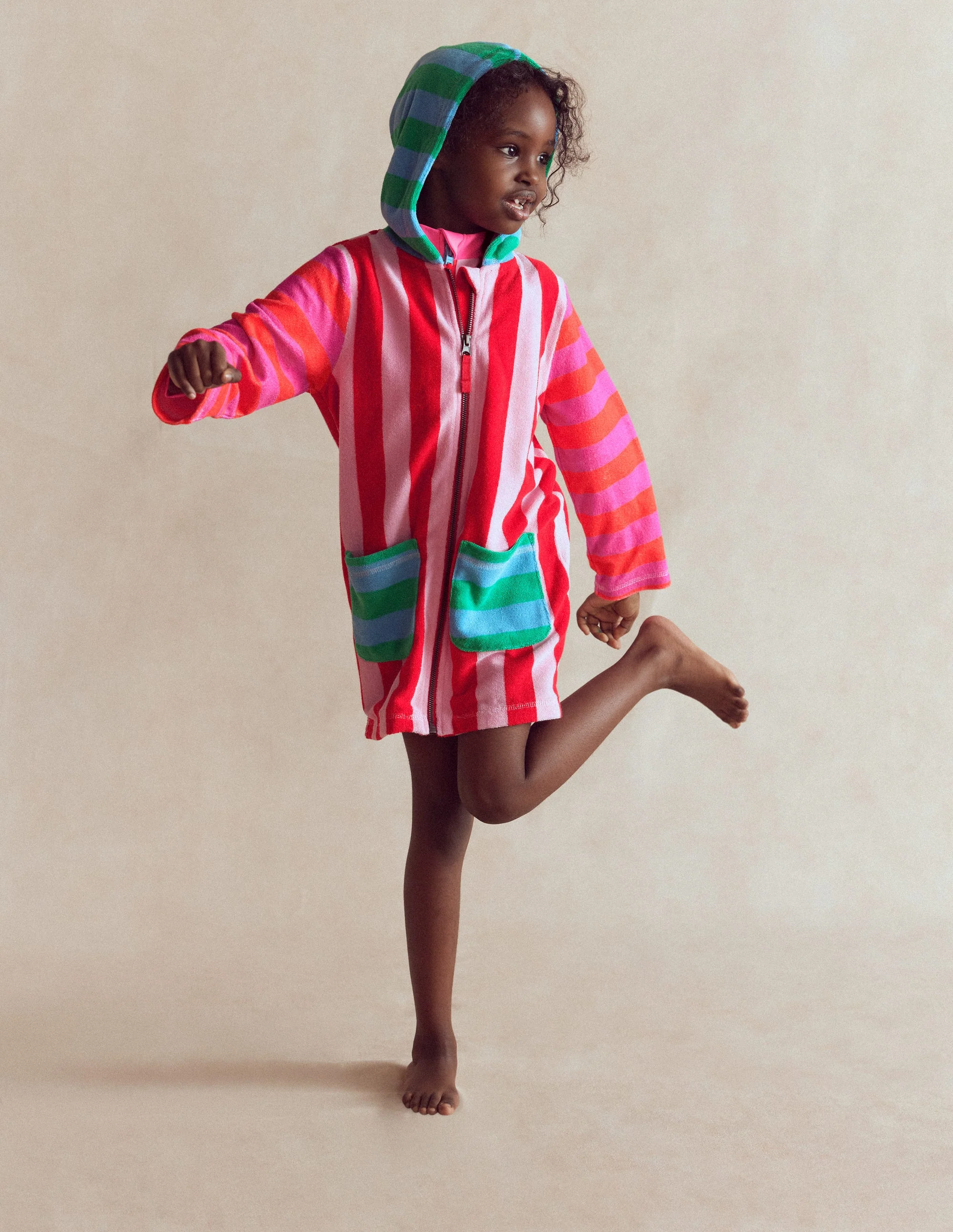 Romie Towelling Zip Throw-On-Multi Stripe