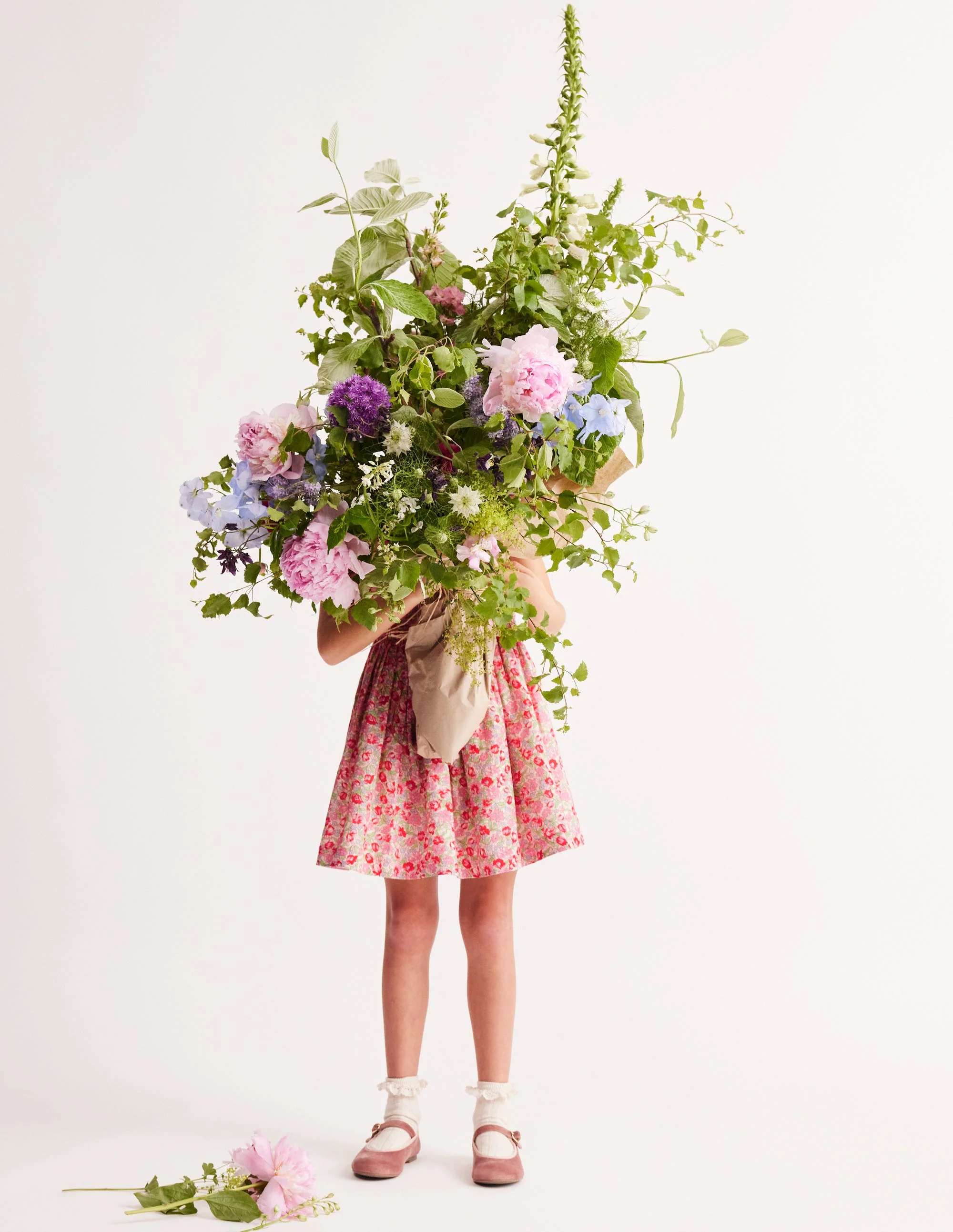 Ruched Cotton Linen Dress-Bubblegum Peony Floral - Image 4