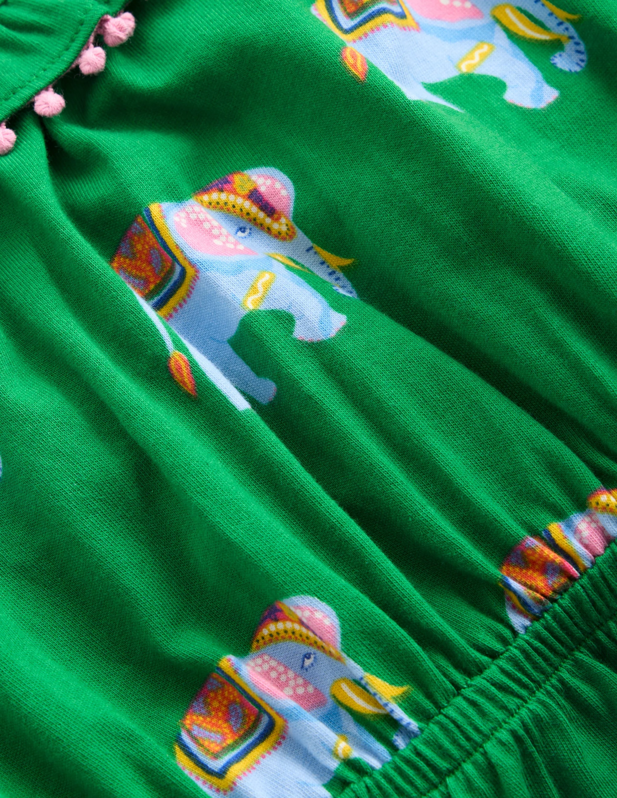 Ruffle Neck Trim Dress-Highland Green Elephants - Image 4