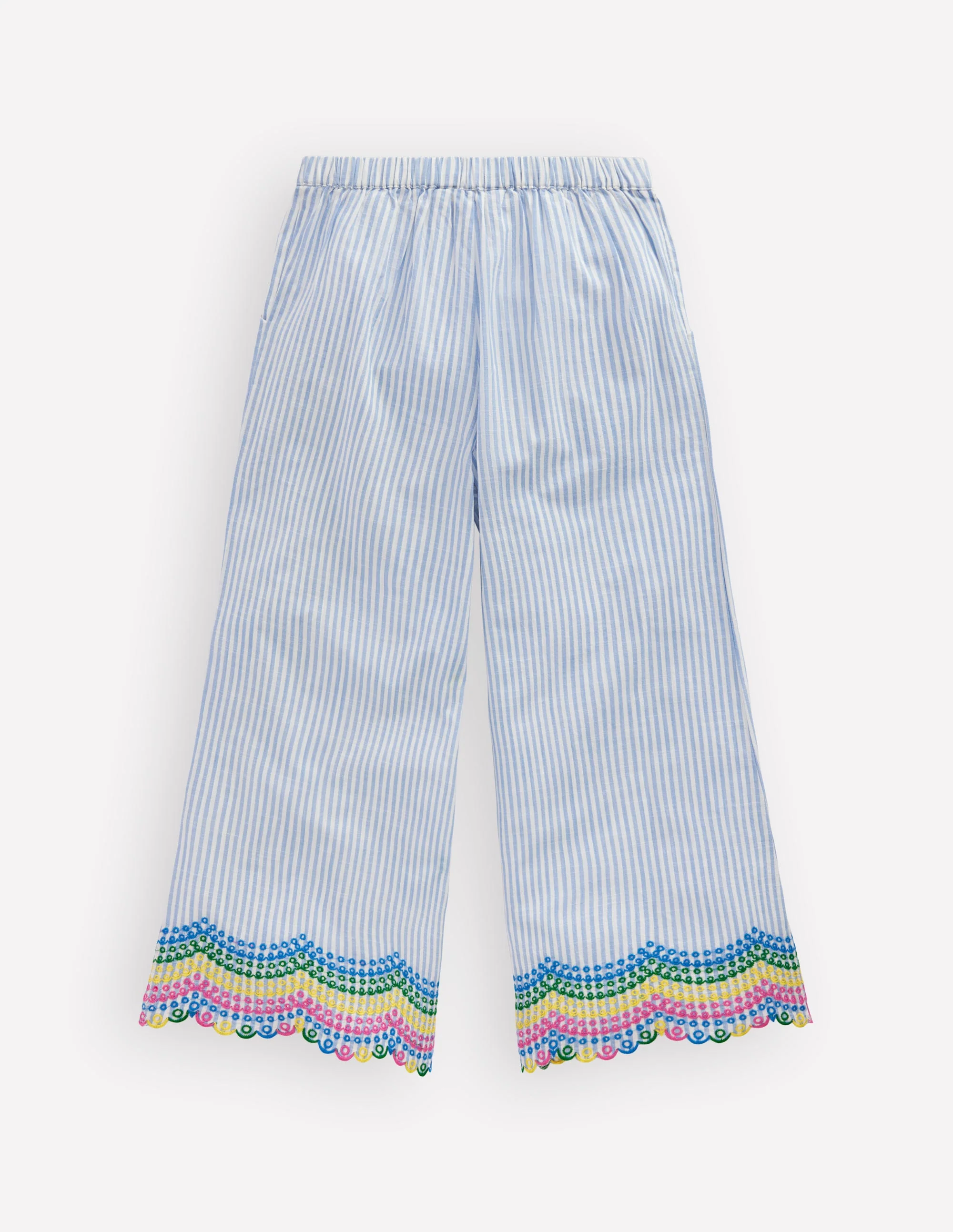 Scallop Hem Pants-Blue Ticking Rainbow - Image 3