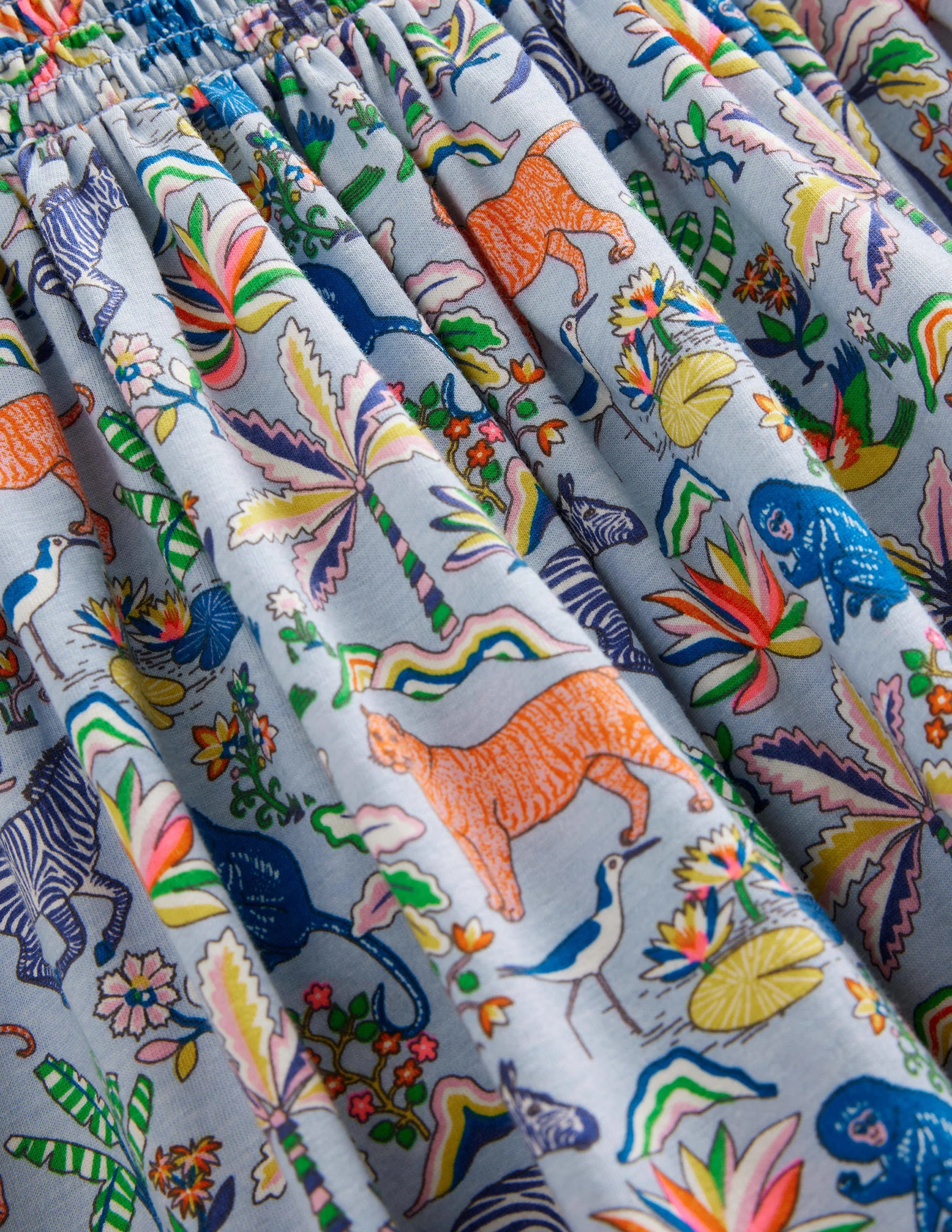 Shirred Jersey Dress-Surf Blue Tropical Garden - Image 3