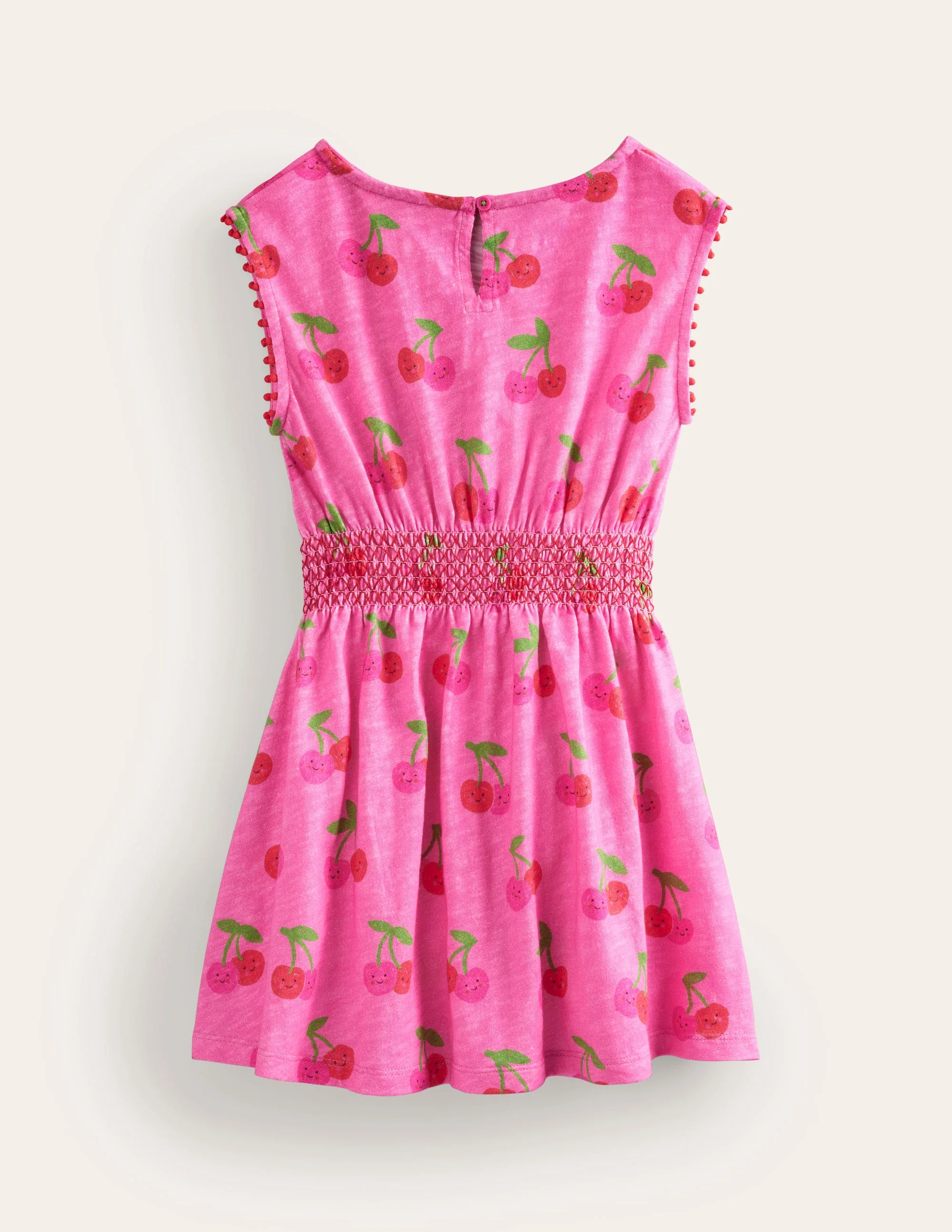 Shirred Waist Jersey Dress-Pink Cherries - Image 2