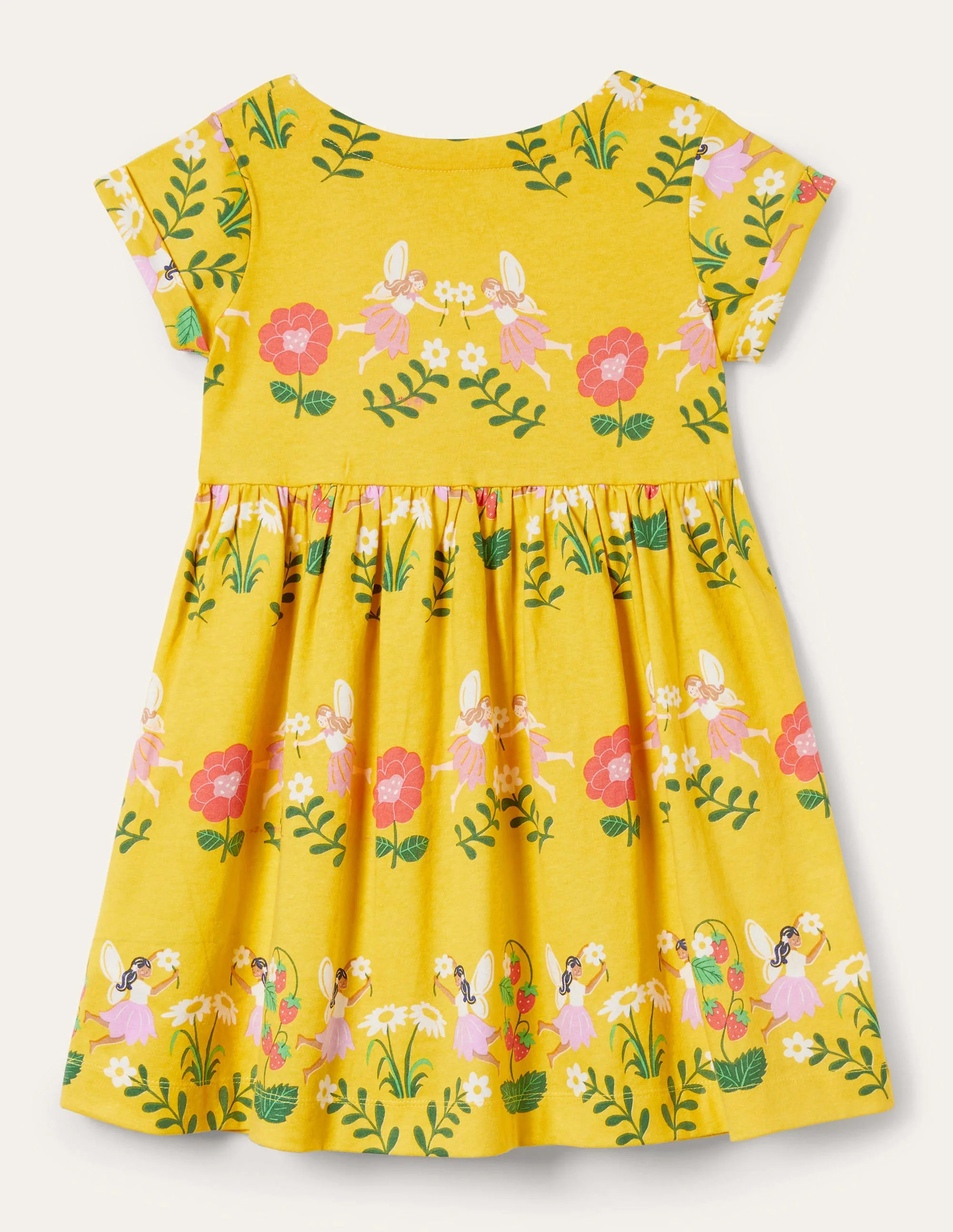 Short Sleeve Fun Jersey Dress-Sweetcorn Yellow Fairies - Image 2