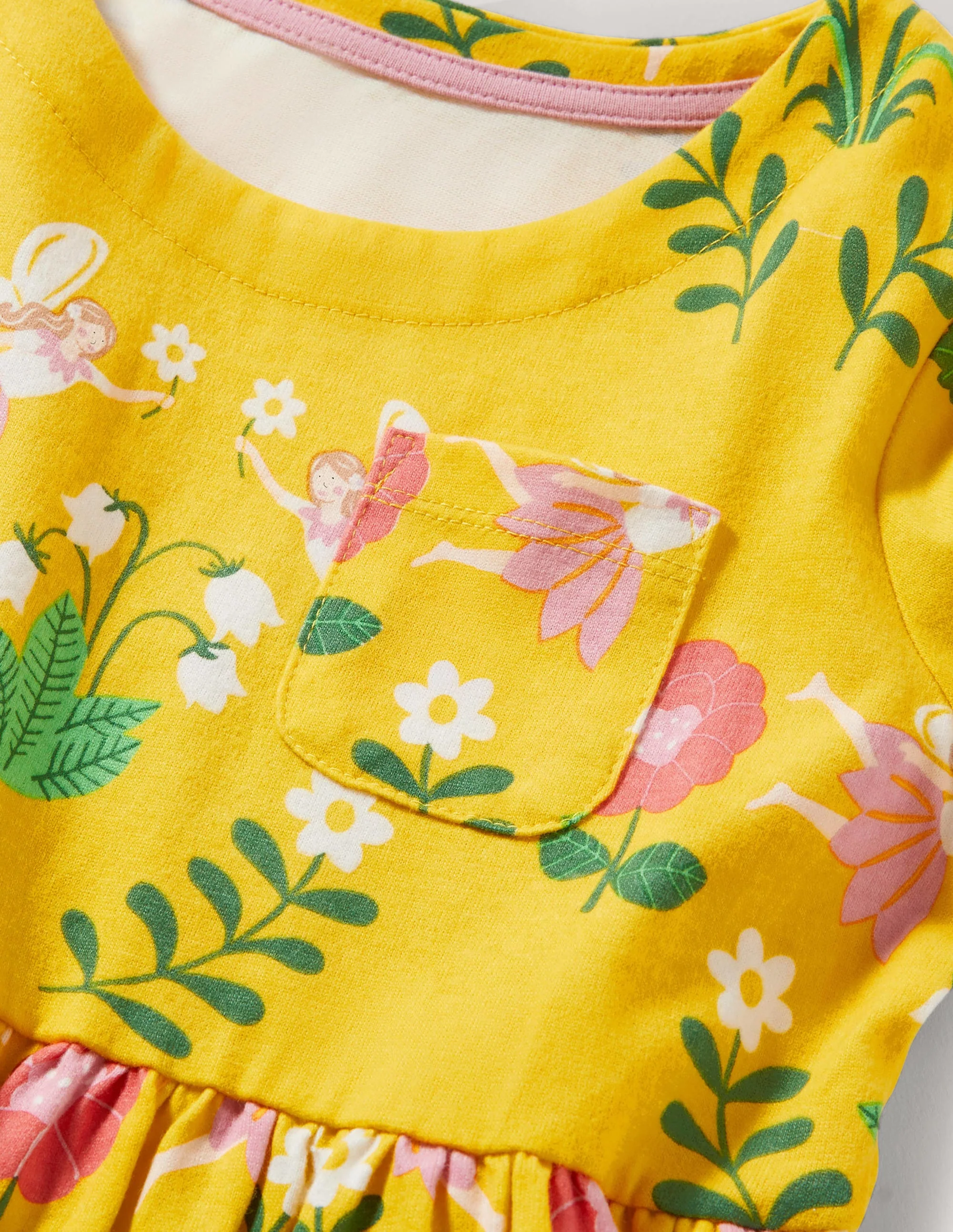 Short Sleeve Fun Jersey Dress-Sweetcorn Yellow Fairies - Image 4