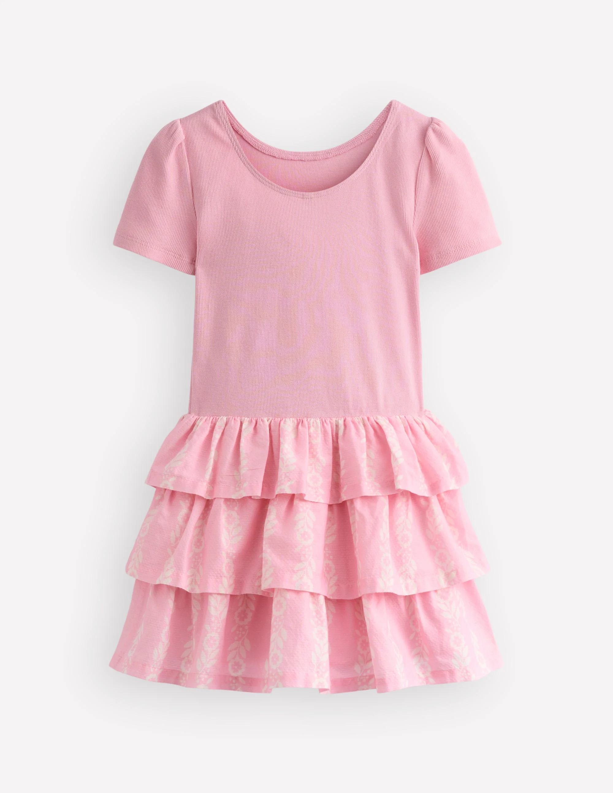 Short Sleeve Jersey RaRa Dress-Blossom Pink Flower Vine - Image 2