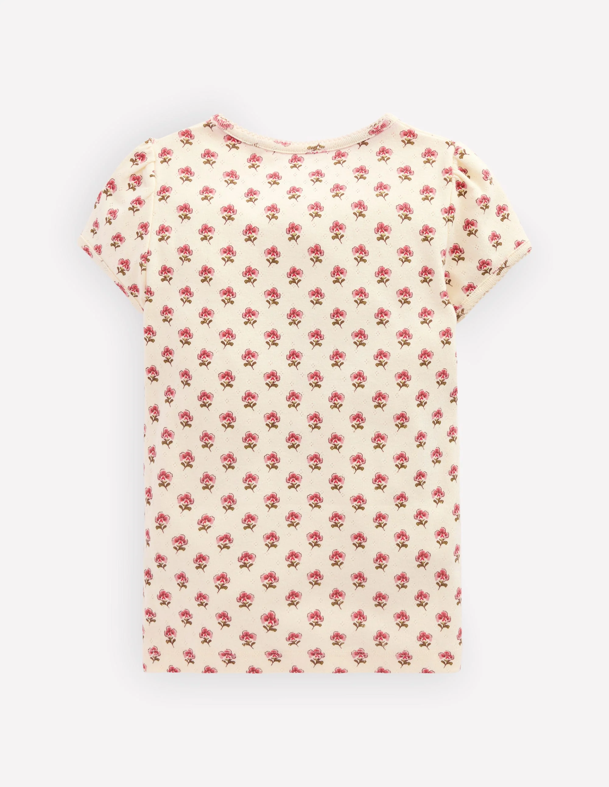 Short Sleeve Pointelle Top-Pink Floral - Image 2