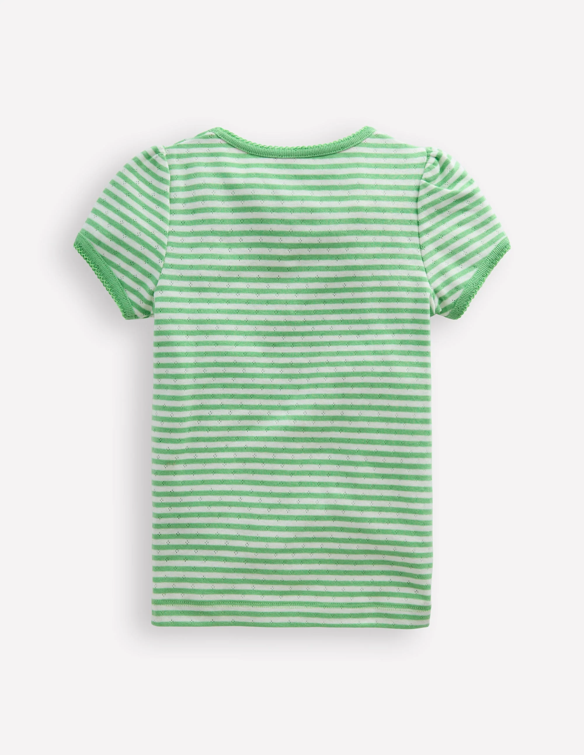 Short Sleeve Pointelle Top-Spring Green/ Ivory Stripe - Image 2