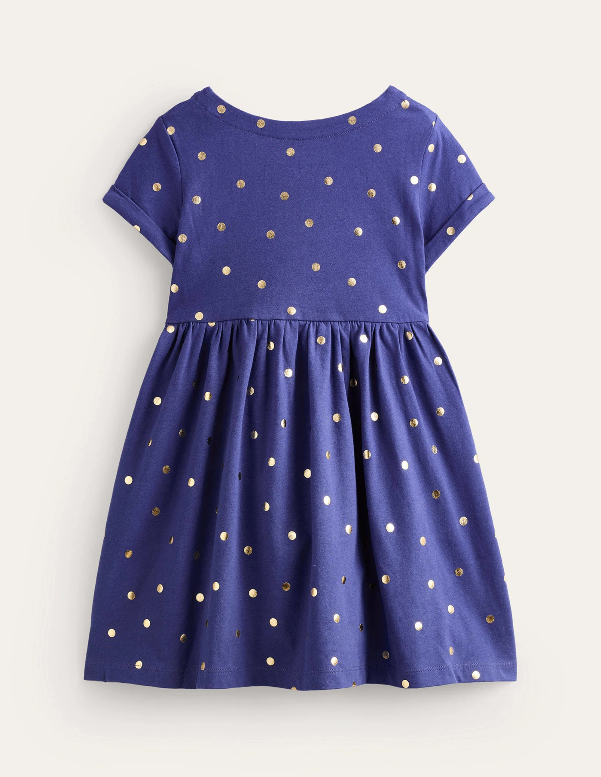 Short-sleeved Fun Jersey Dress-Classic Navy/Gold Spot - Image 2