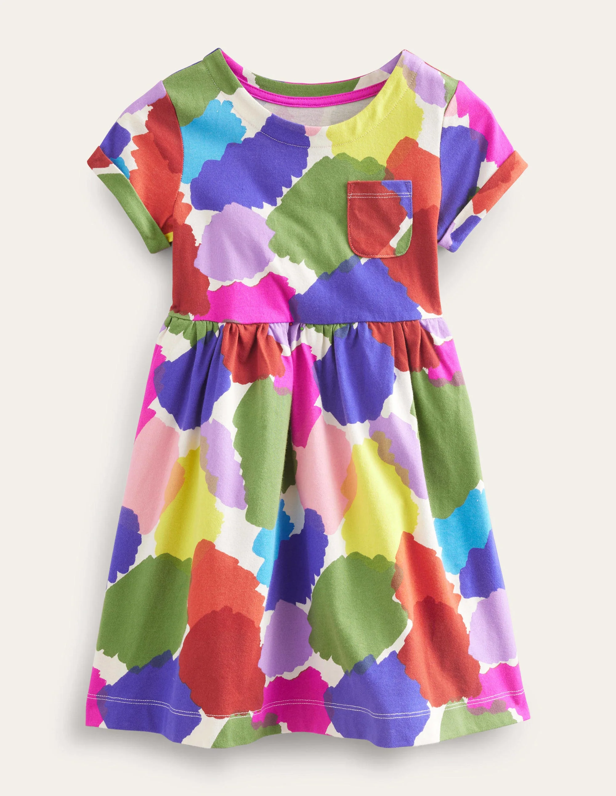 Short-sleeved Fun Jersey Dress-Multi Paint Patch