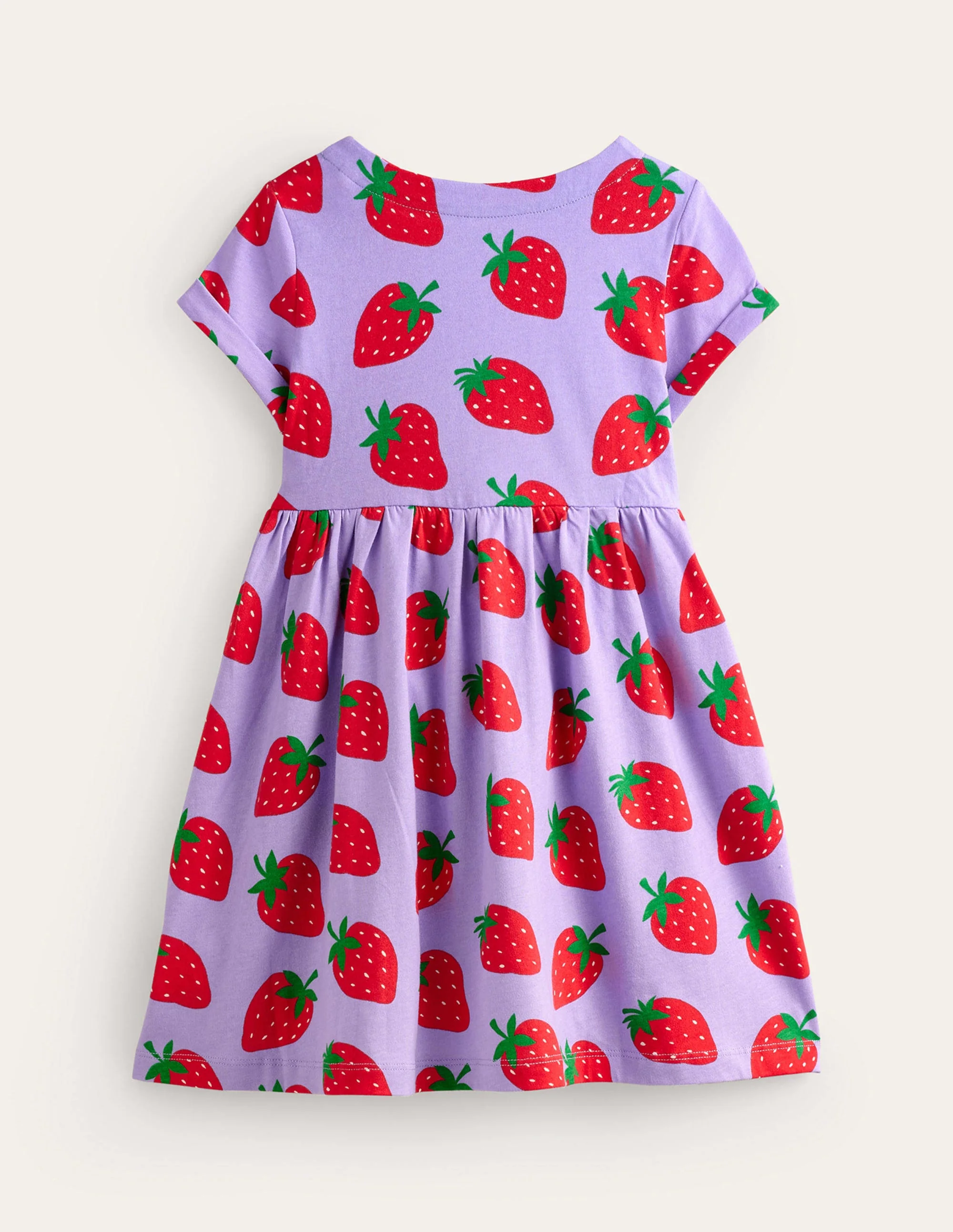 Short-sleeved Fun Jersey Dress-Parma Violet Strawberries - Image 2
