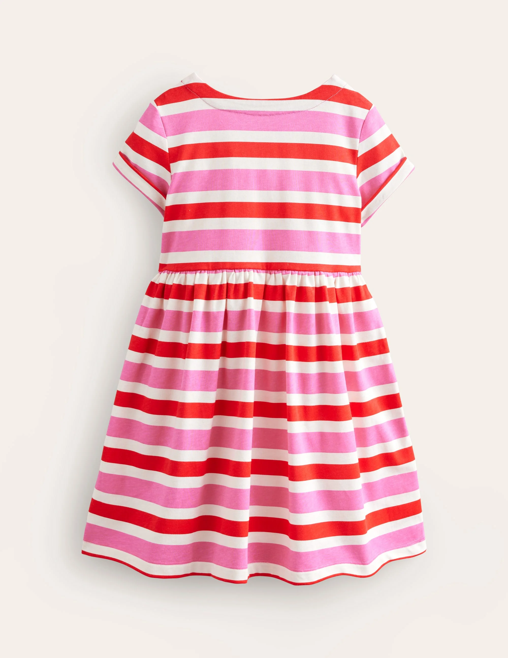 Short-sleeved Fun Jersey Dress-Poppy Red/ Pink Stripe - Image 2