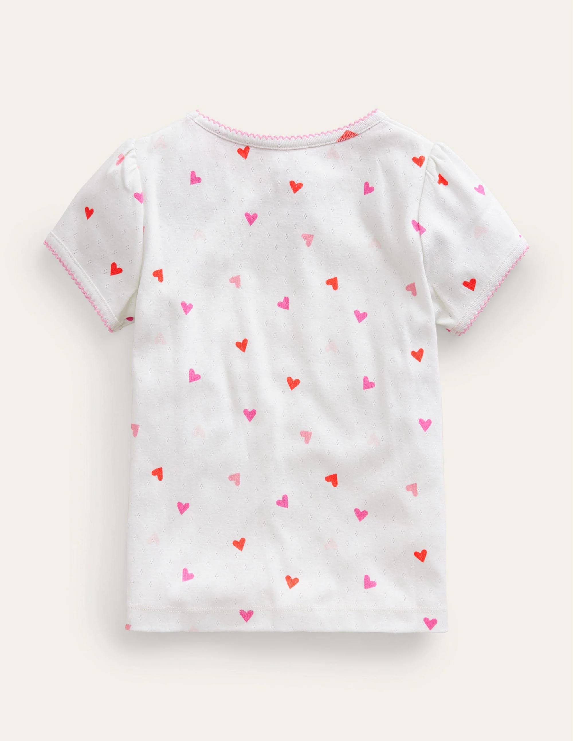 Short-sleeved Pointelle Top-Ivory Hearts - Image 2