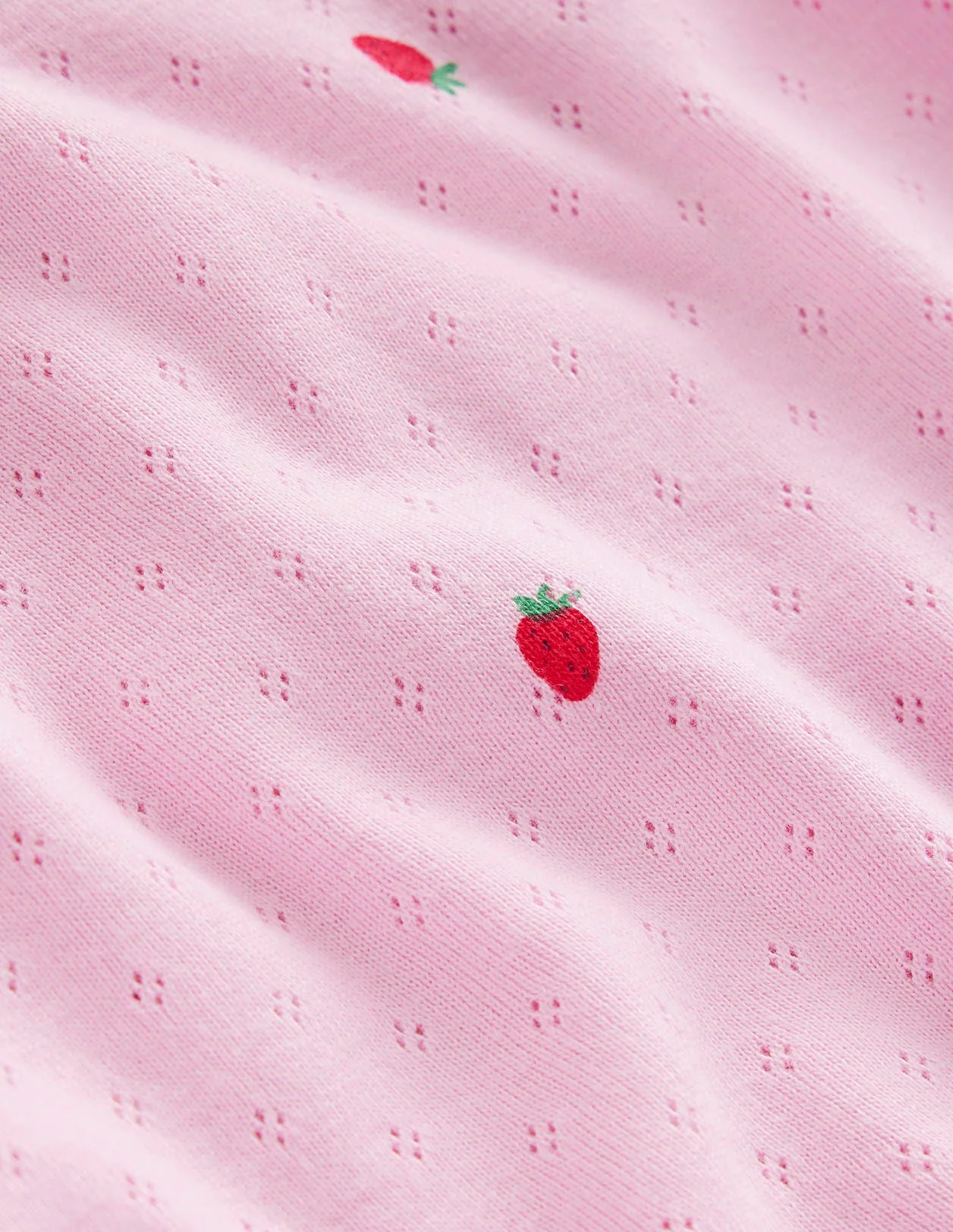 Short-sleeved Pointelle Top-Sweet Pea Pink Strawberries - Image 3
