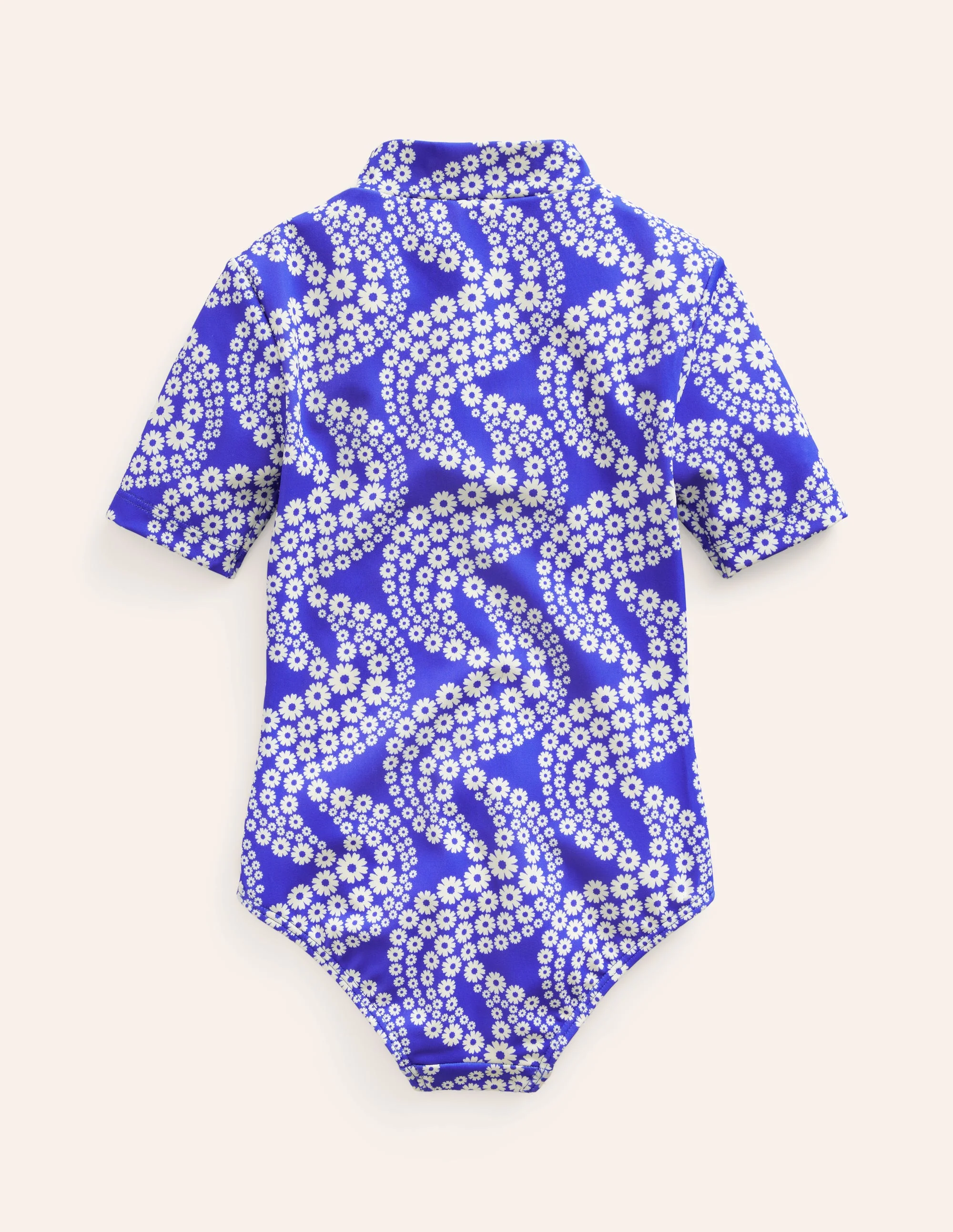 Short-sleeved Swimsuit-Dazzling Blue Daisy Wave - Image 2