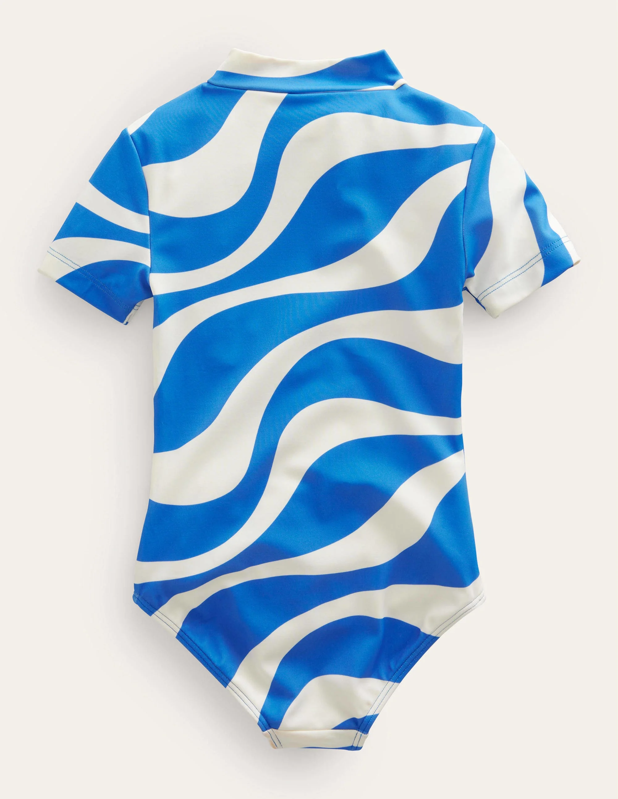 Short-sleeved Swimsuit-Ivory and Cabana Blue Wave - Image 2