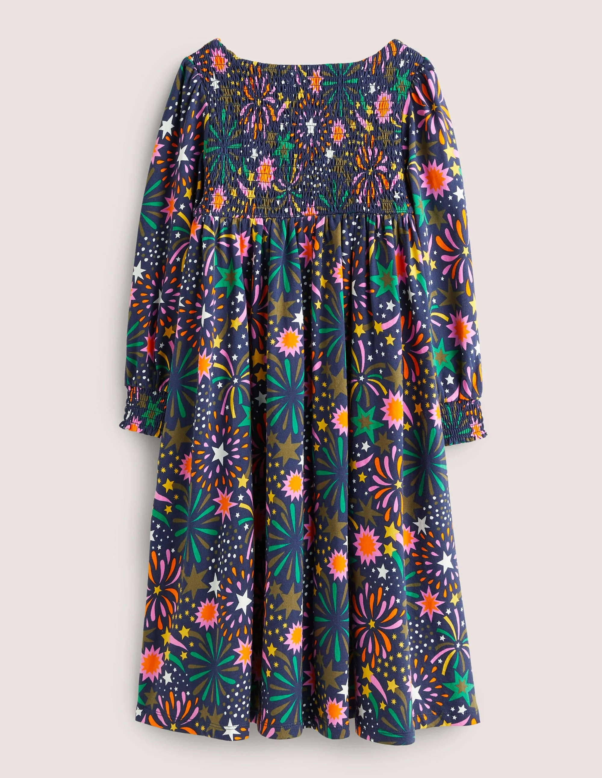 Smocked Bodice Trapeze Dress-Multi Firework - Image 2