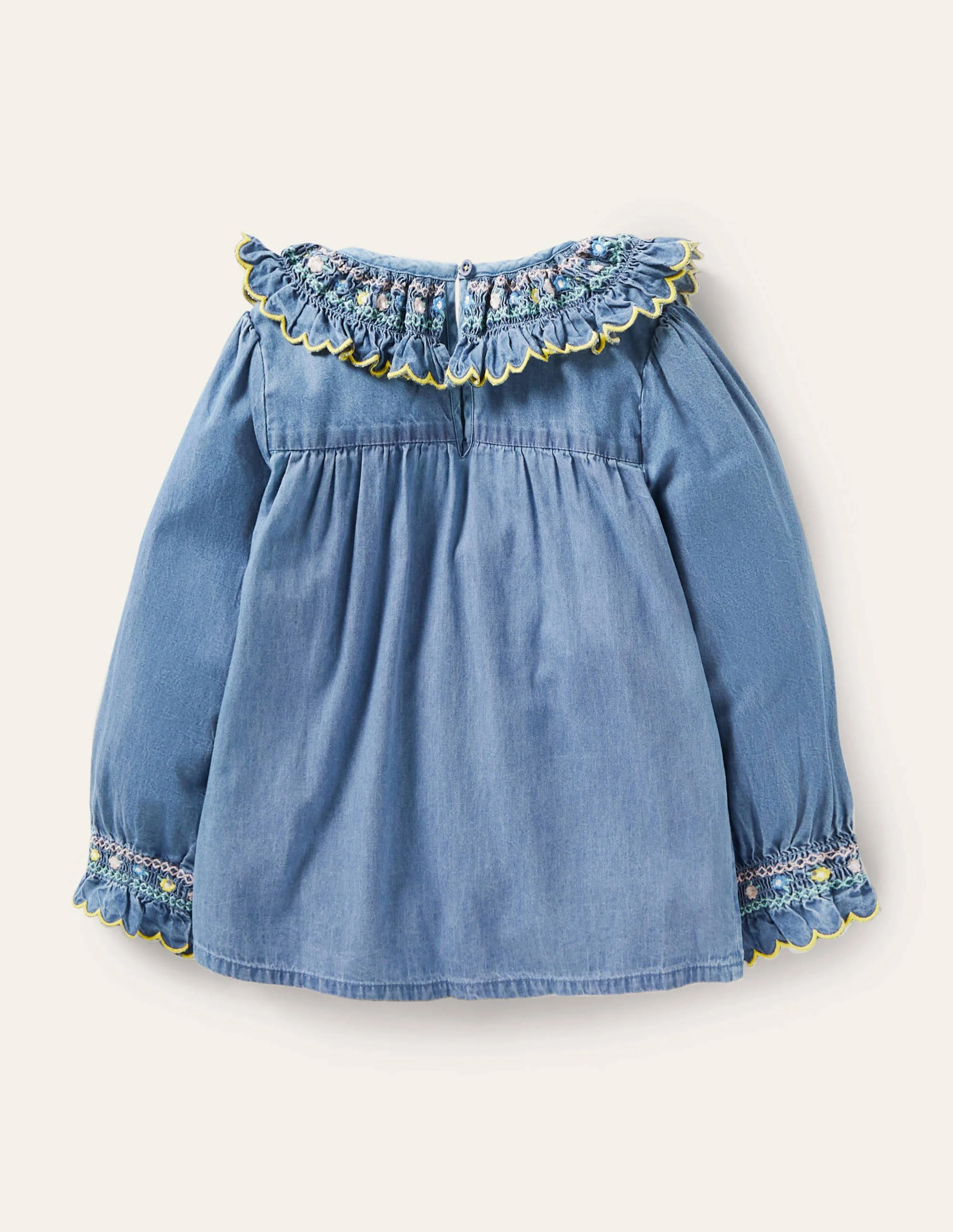 Smocked Collar Denim Top-Chambray - Image 2