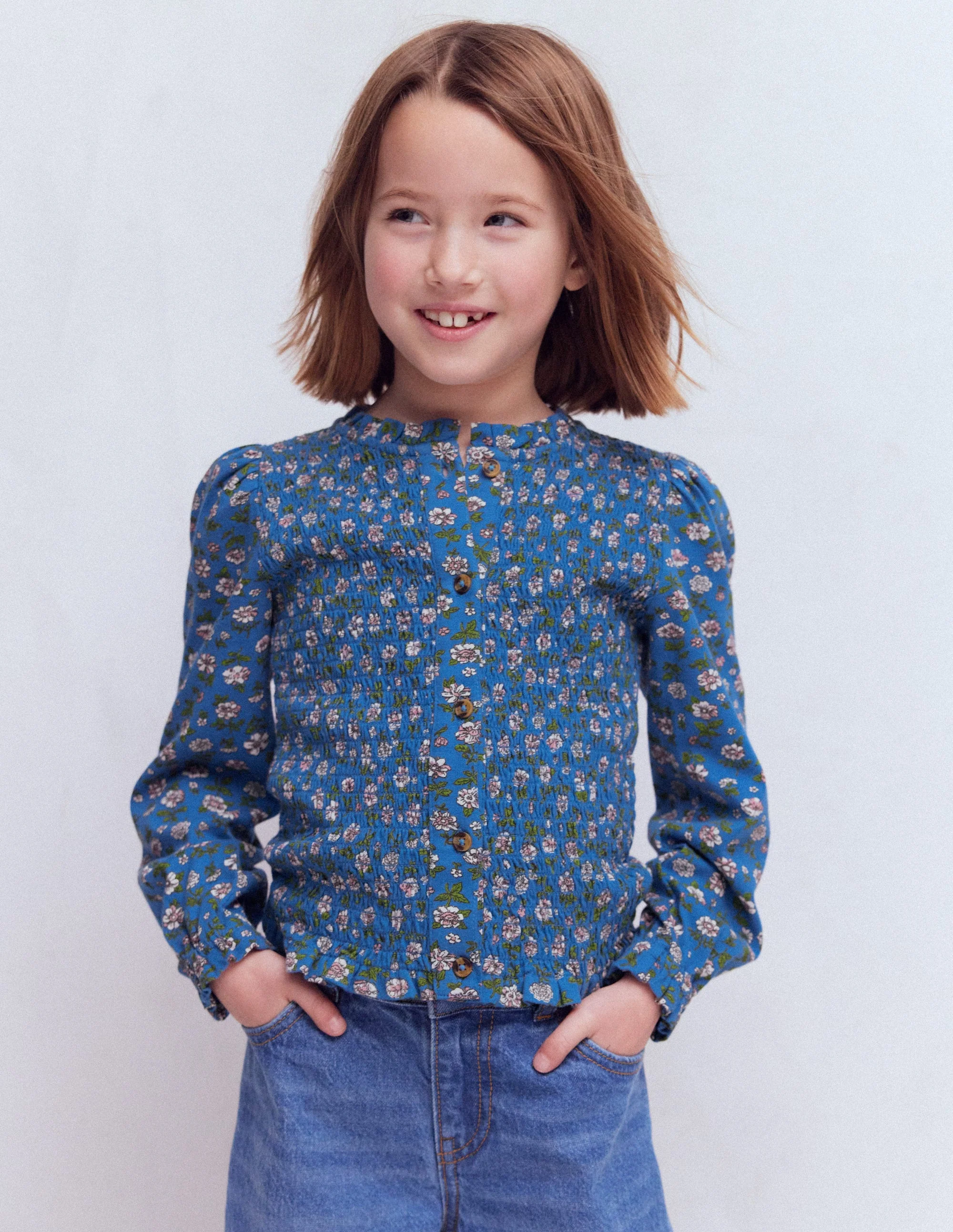 Smocked Jersey Blouse-Delft Garden Flower - Image 2