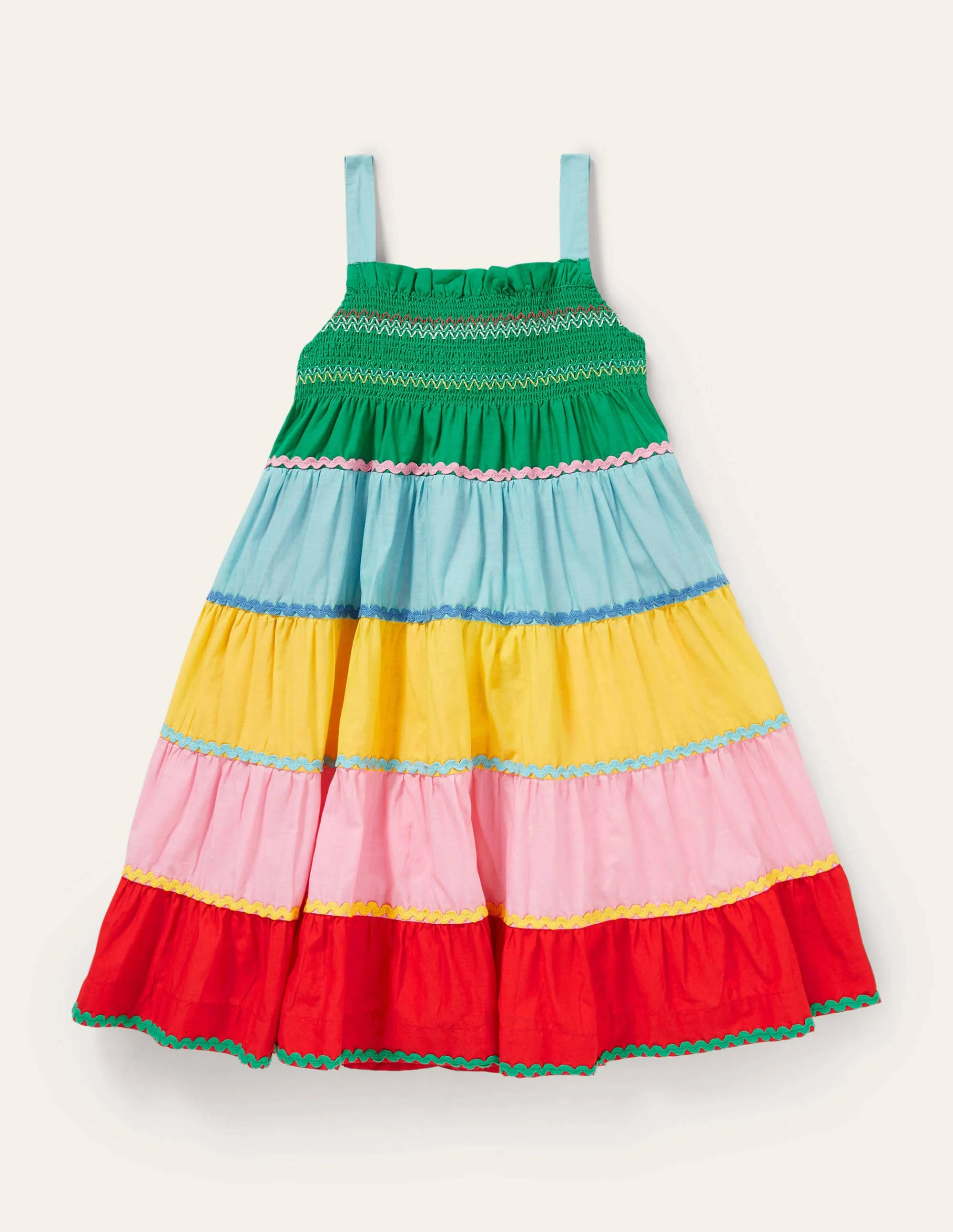 Smocked Sun Dress-Multi Colourblock