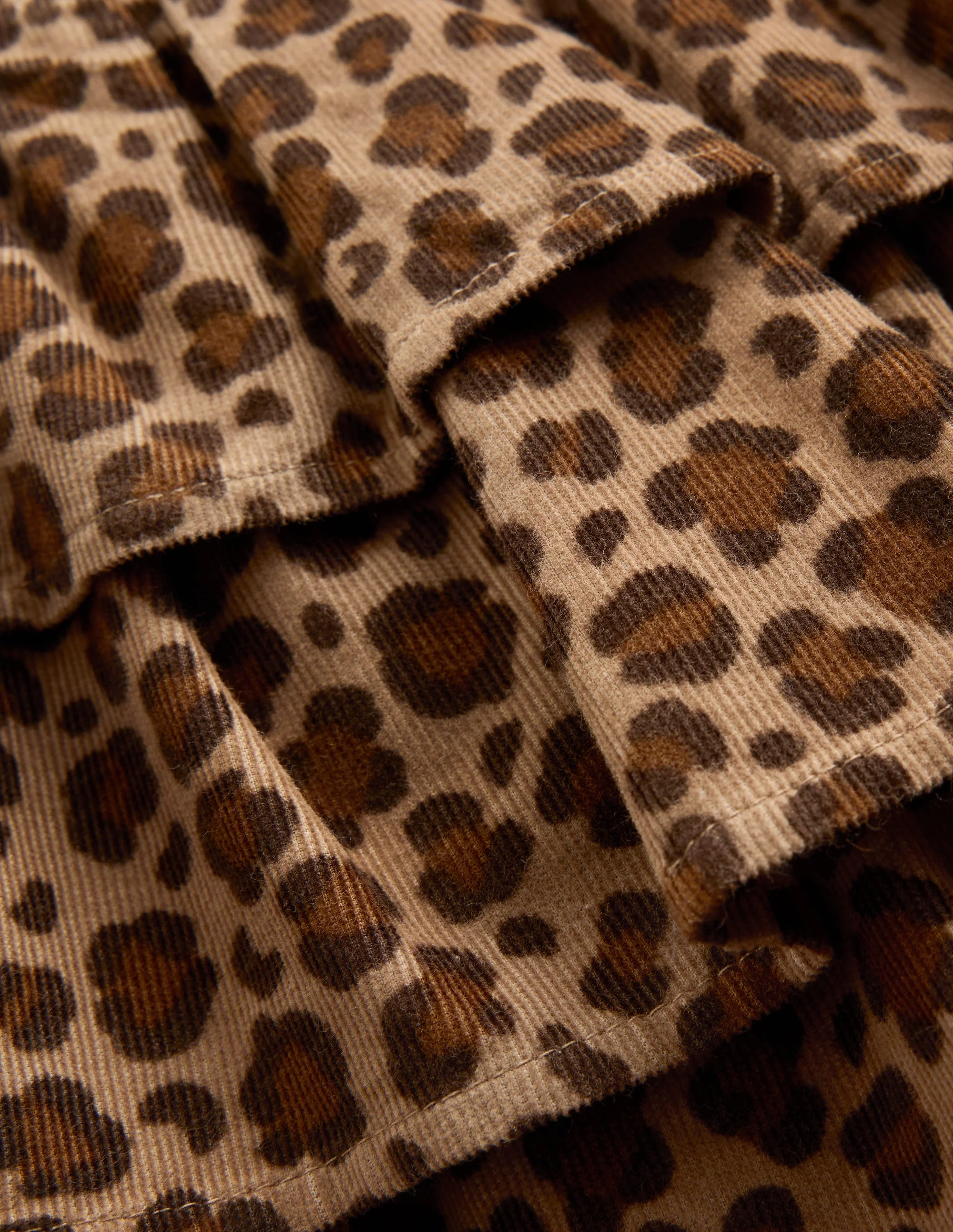 Smocked Waist Ruffle Skirt-Brown Leopard Cord - Image 3