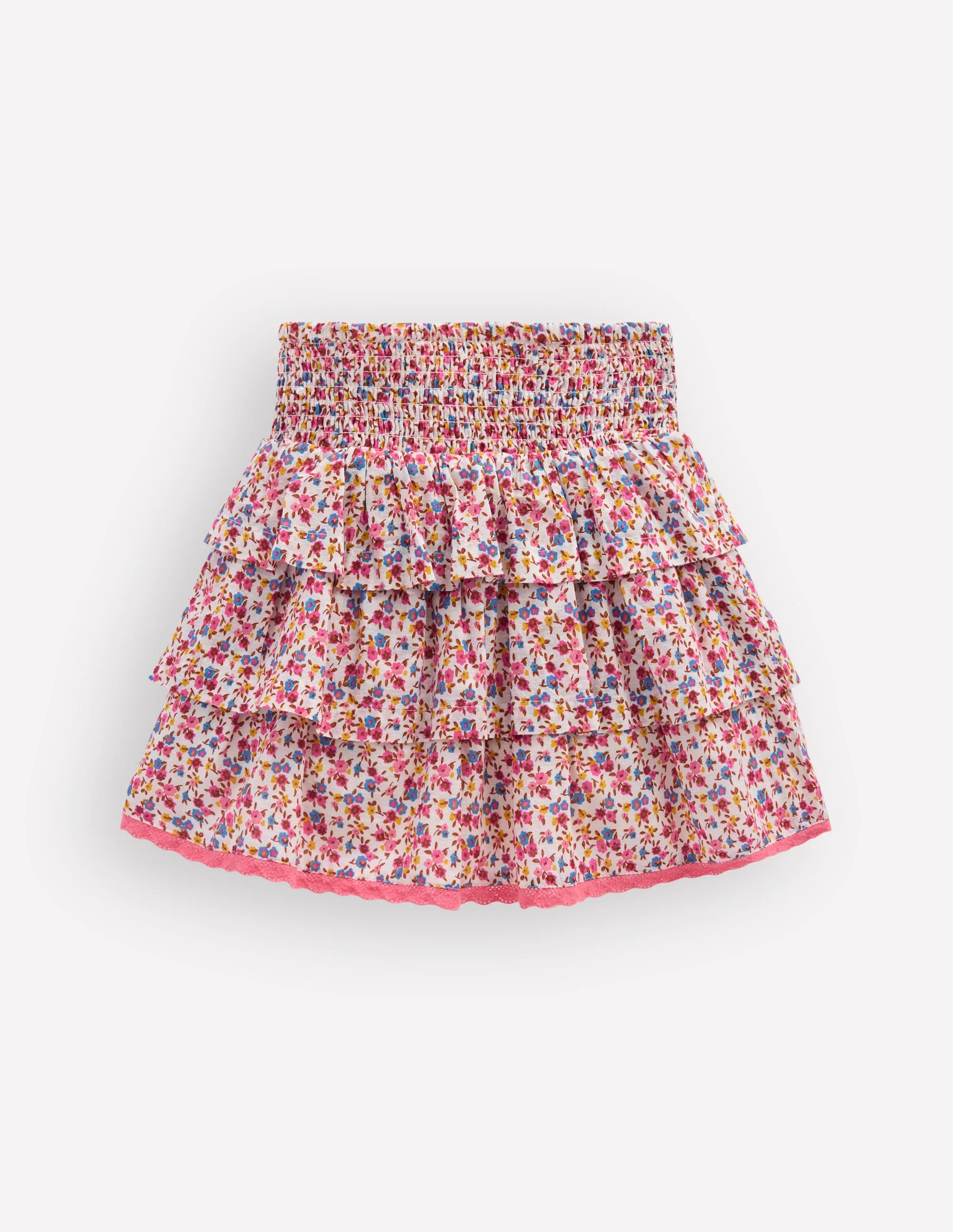 Smocked Waist Ruffle Skirt-Neon Pink Ditsy Floral - Image 2