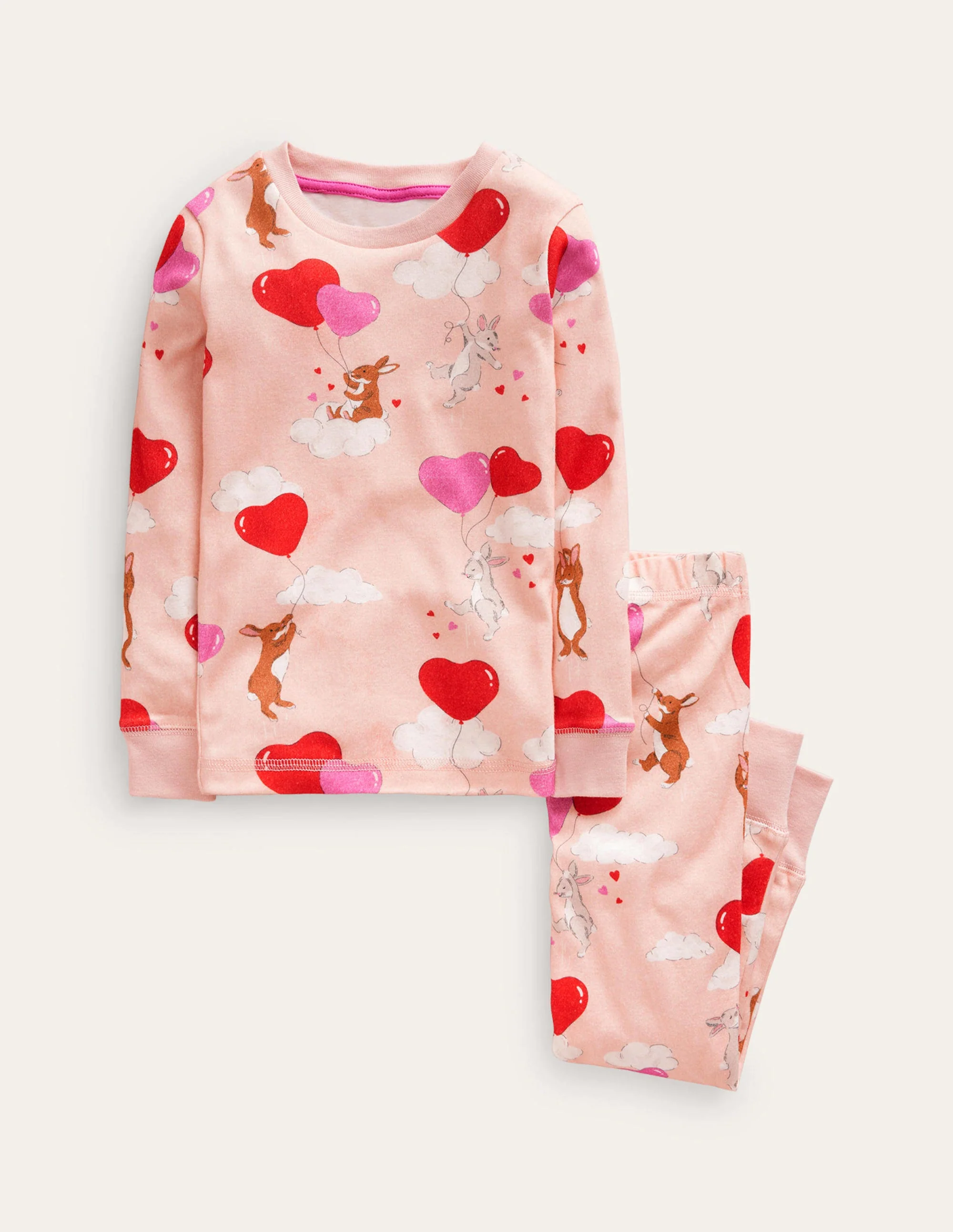 Snug Long John Pajamas-Ballet Pink Bunnies