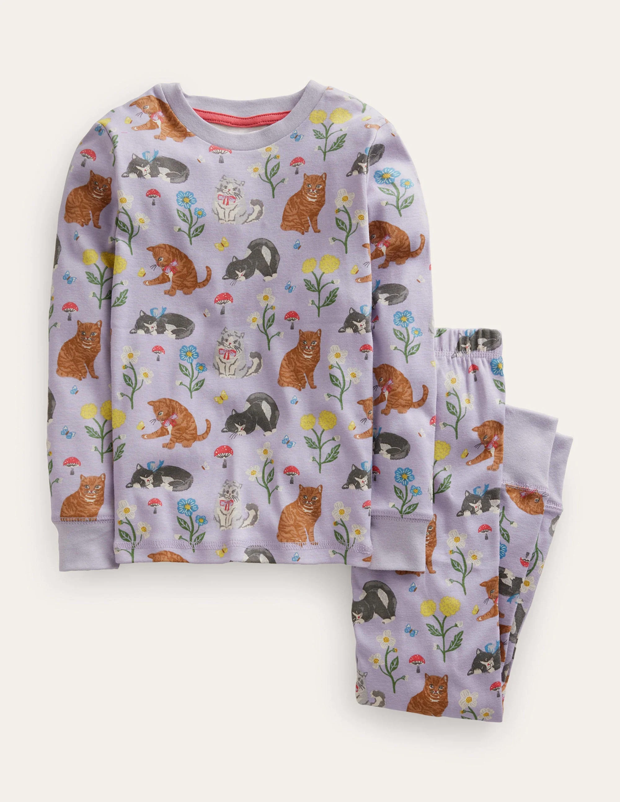 Snug Long John Pajamas-Light Purple Cats