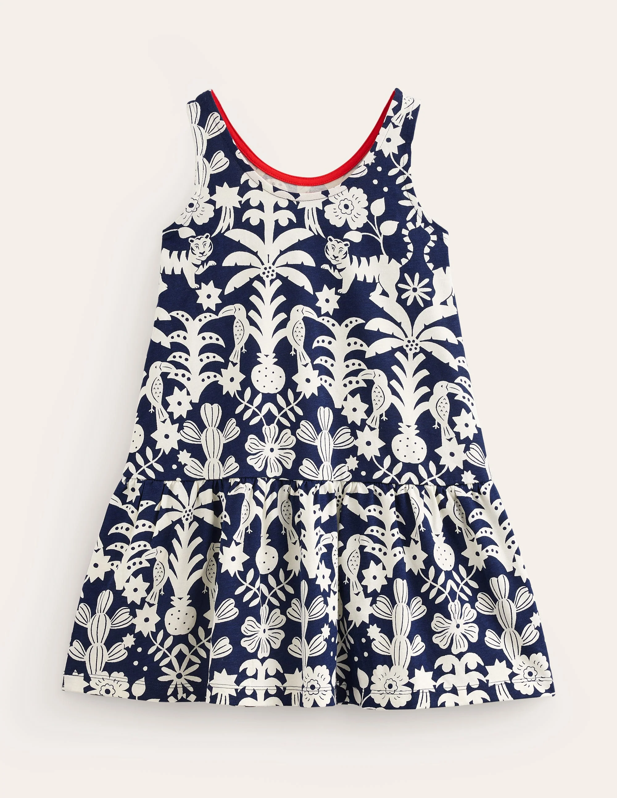 Strappy Drop Waist Dress-College Navy Animal Woodblock - Image 2