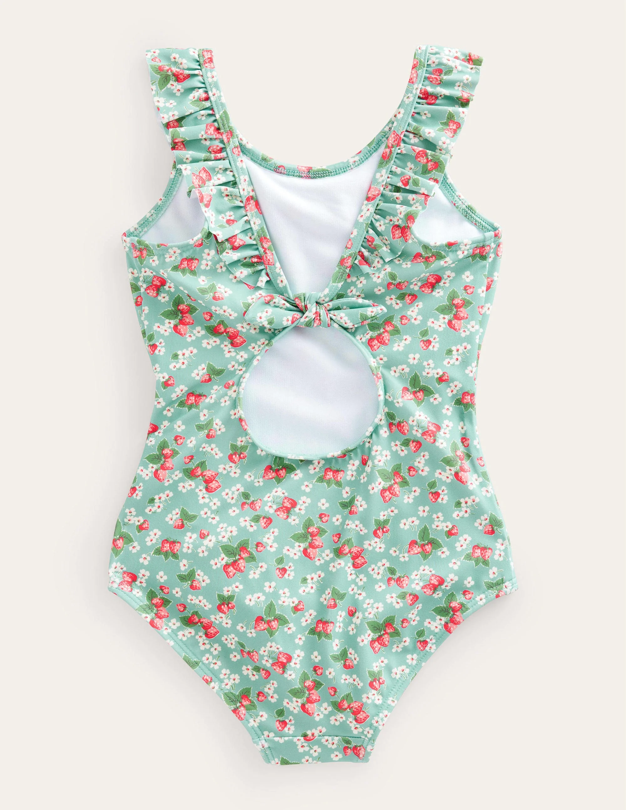 Tie Back Frilly Swimsuit-Aqua Sea Strawberry Ditsy - Image 2